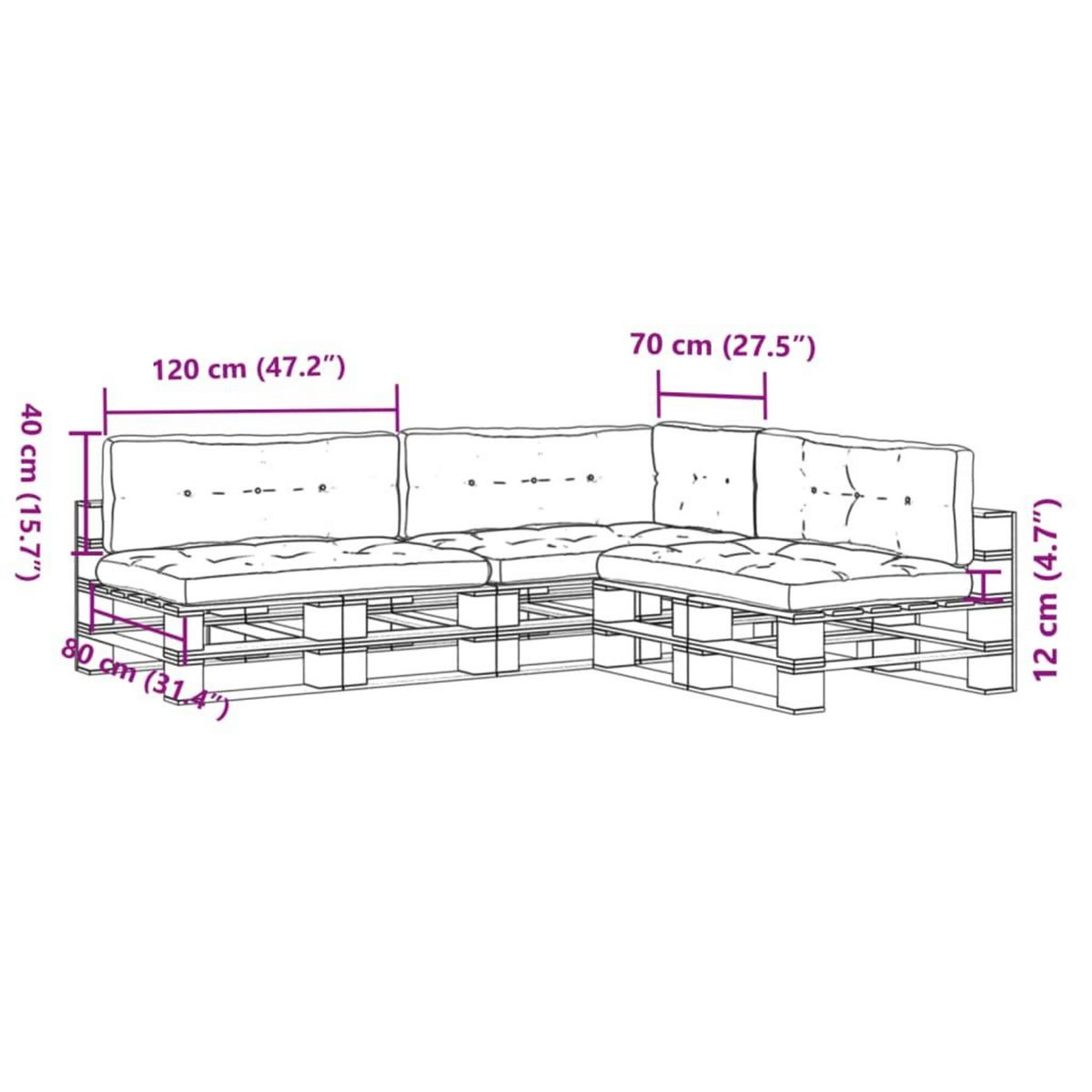 VIDAXL Coussins de palette lot de 7 gris tissu