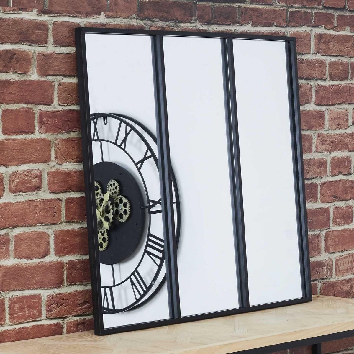 TOILINUX Miroir style verrière en 3 parties en métal - Noir