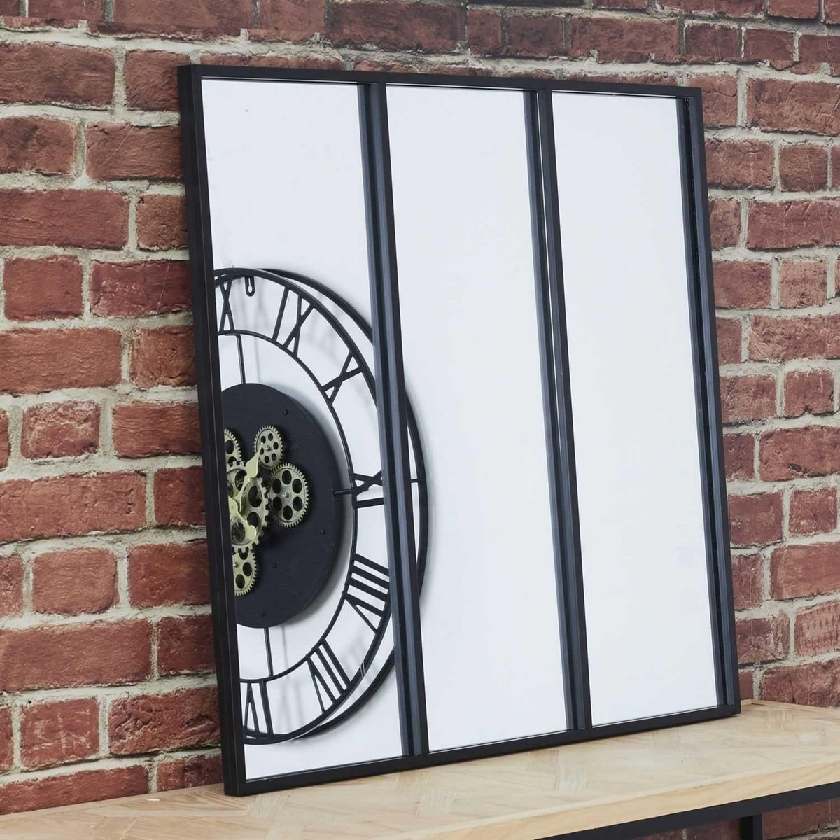 TOILINUX Miroir style verrière en 3 parties en métal - Noir