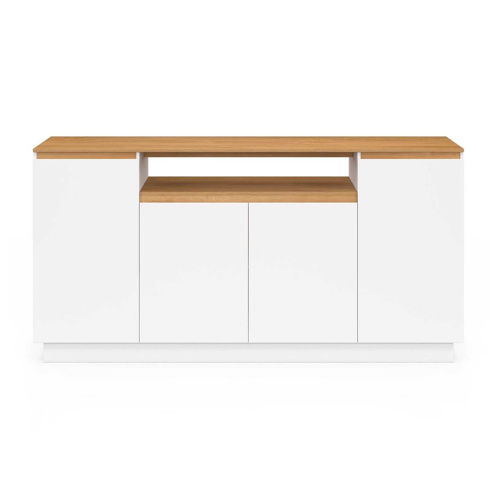 Voir la diapositive 3 : ID MARKET Buffet 160 cm serena 4 portes avec niche centrale blanc et plateau effet bois
