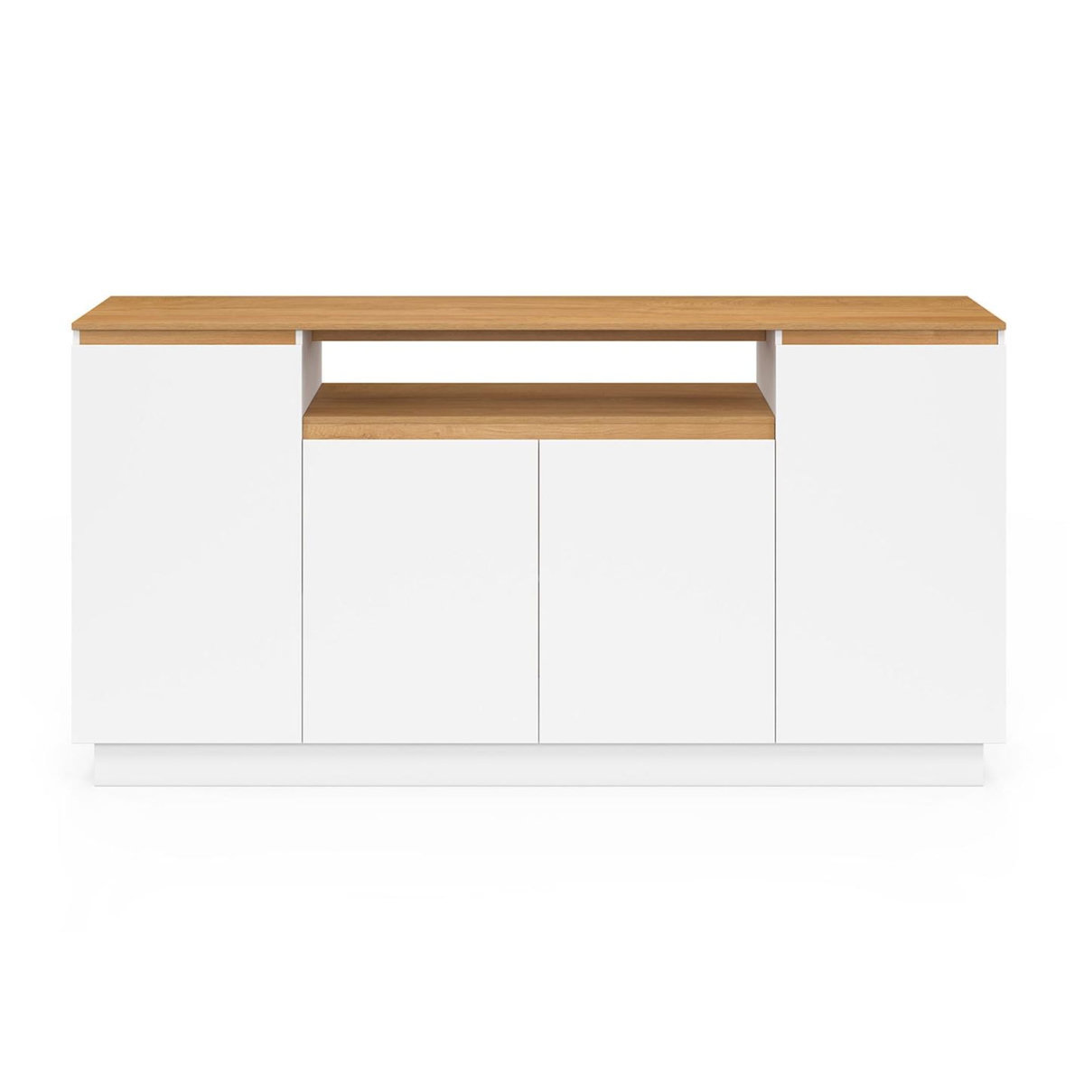 ID MARKET Buffet 160 cm SERENA 4 portes avec niche centrale blanc et plateau effet bois