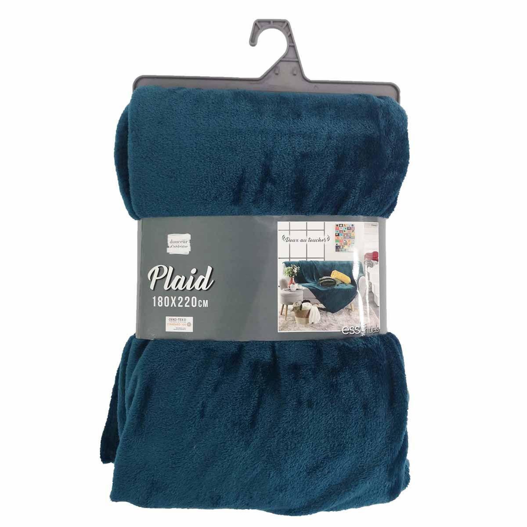 Voir la diapositive 3 : Douceur d'Intérieur Plaid uni en flanelle  flanou  180x220cm bleu