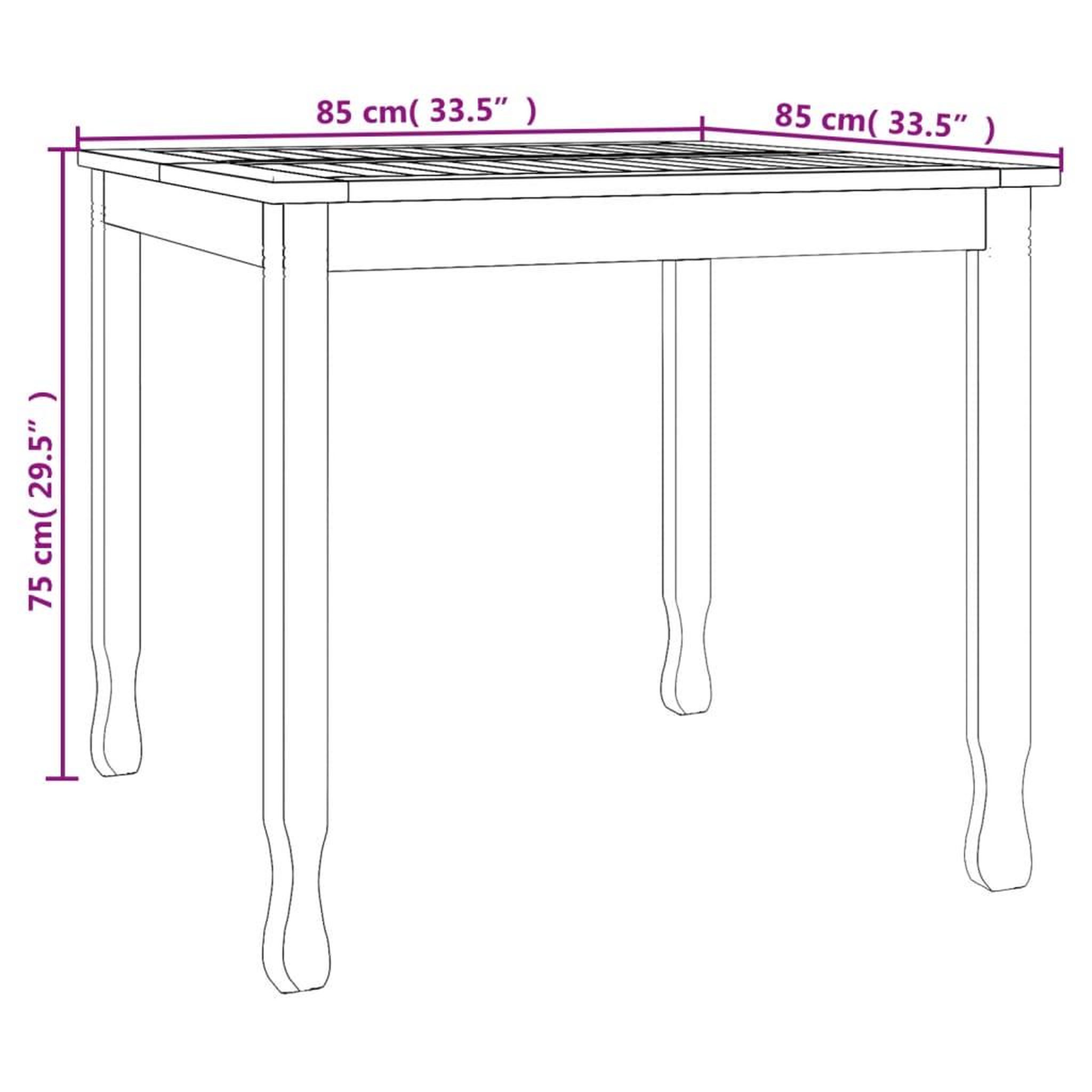 Voir la diapositive 6 : VIDAXL Table a dîner de jardin 85x85x75 cm Bois massif de teck