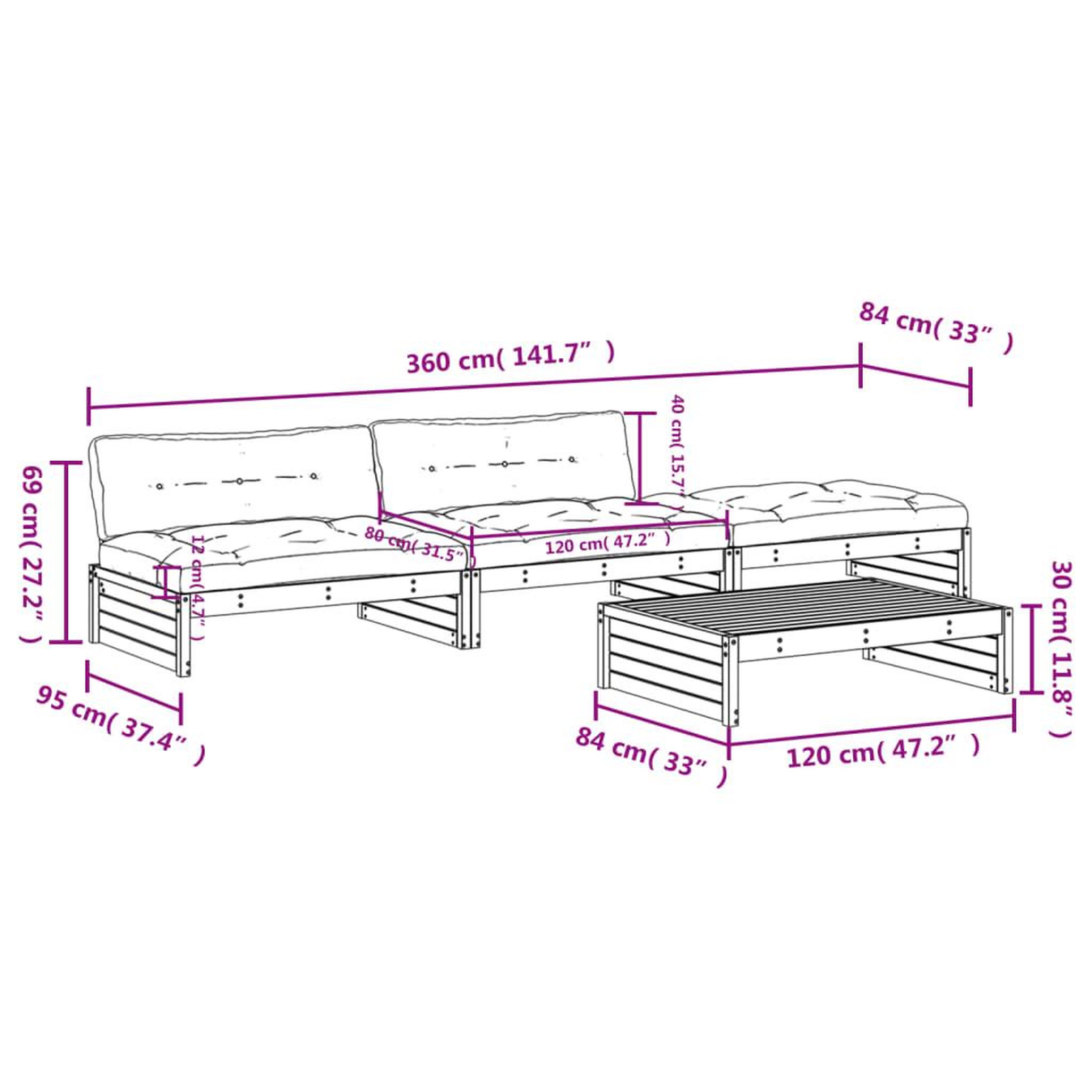 Voir la diapositive 6 : VIDAXL Salon de jardin 4 pcs avec coussins blanc bois massif