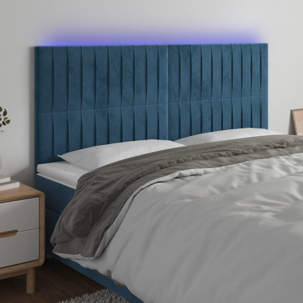VIDAXL Tete de lit a LED Bleu fonce 200x5x118/128 cm Velours