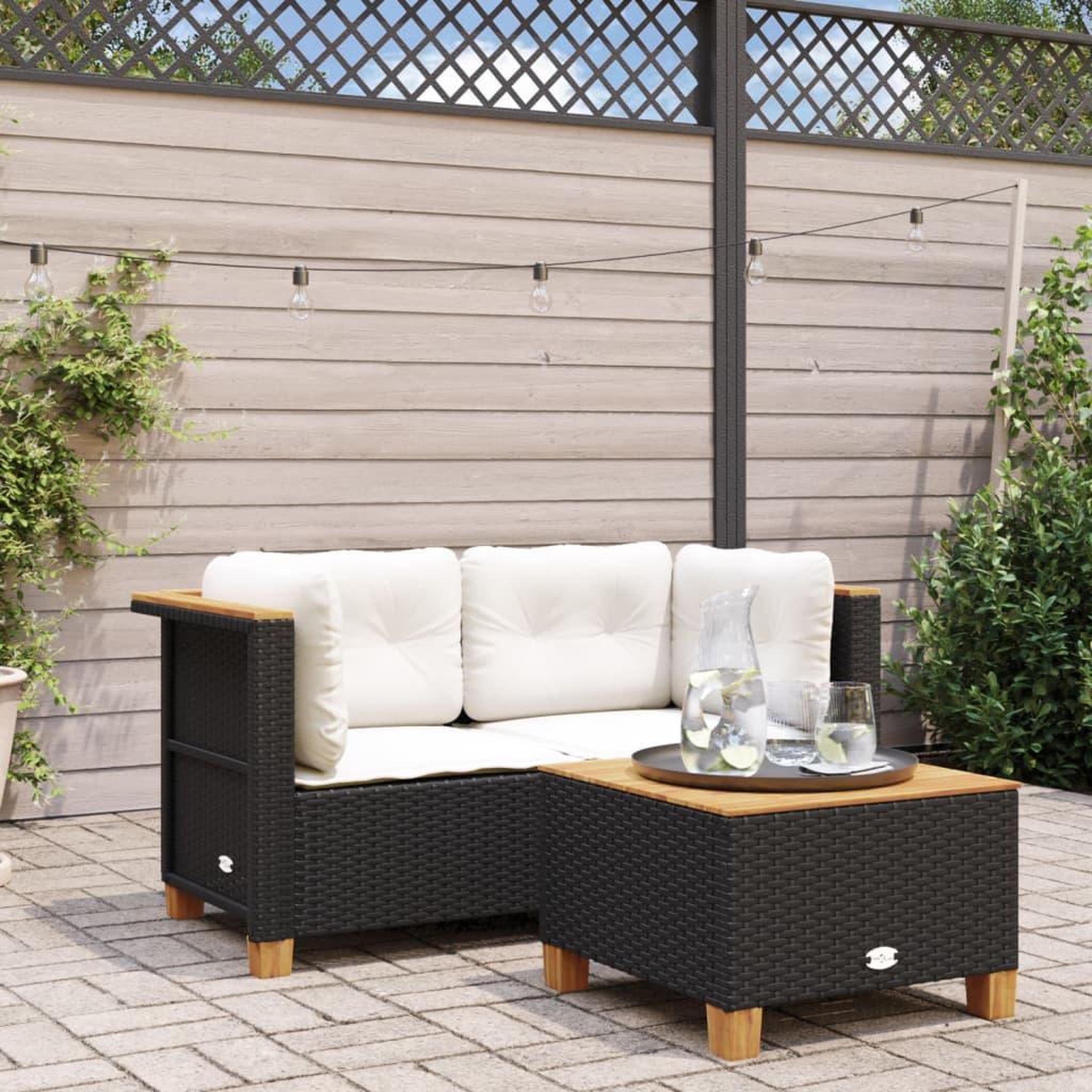 VIDAXL Canapes d'angle de jardin et coussins 2 pcs noir resine tressee