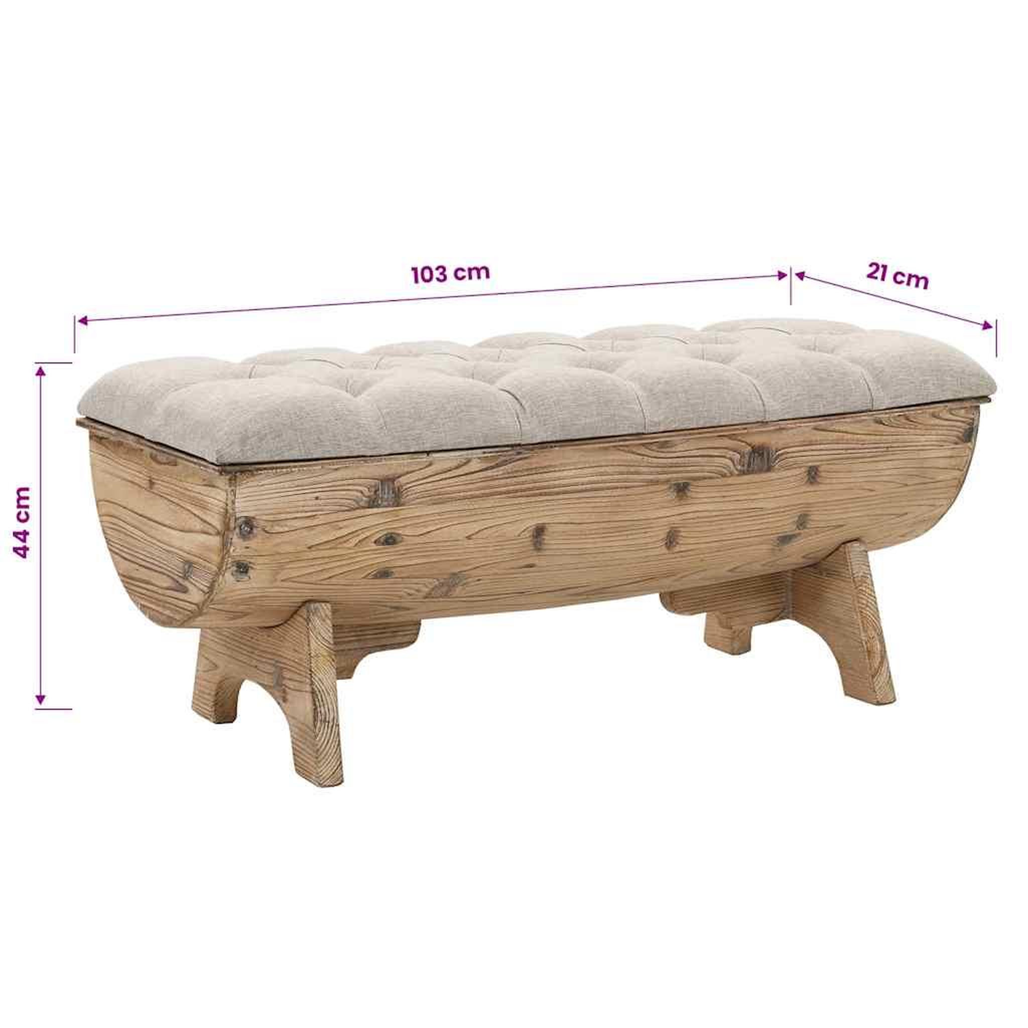 Voir la diapositive 6 : VIDAXL Banc de rangement bois massif et tissu 103 x 51 x 44 cm