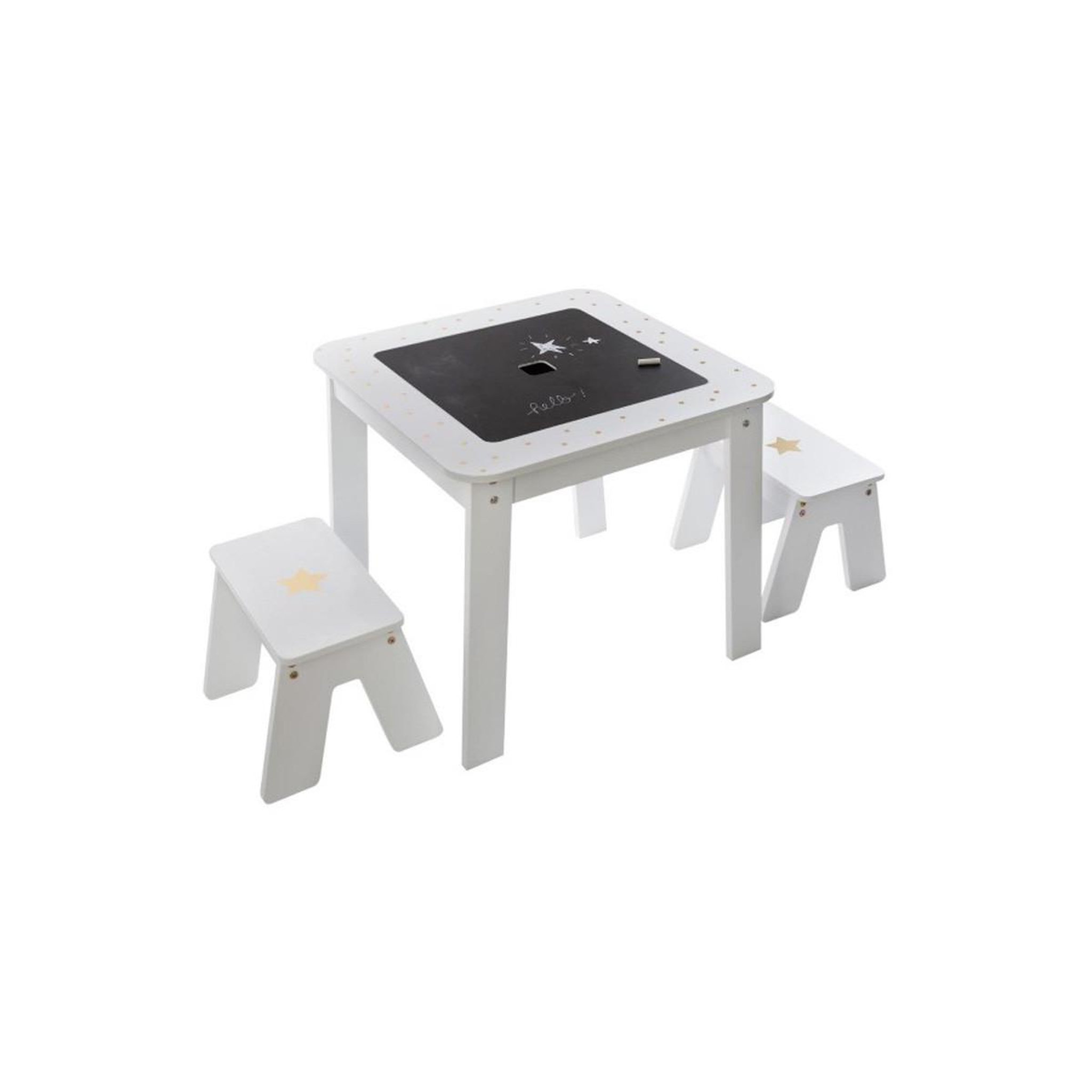 Voir la diapositive 2 : Atmosphera Kids Table enfant & 2 tabourets  bac  57cm or