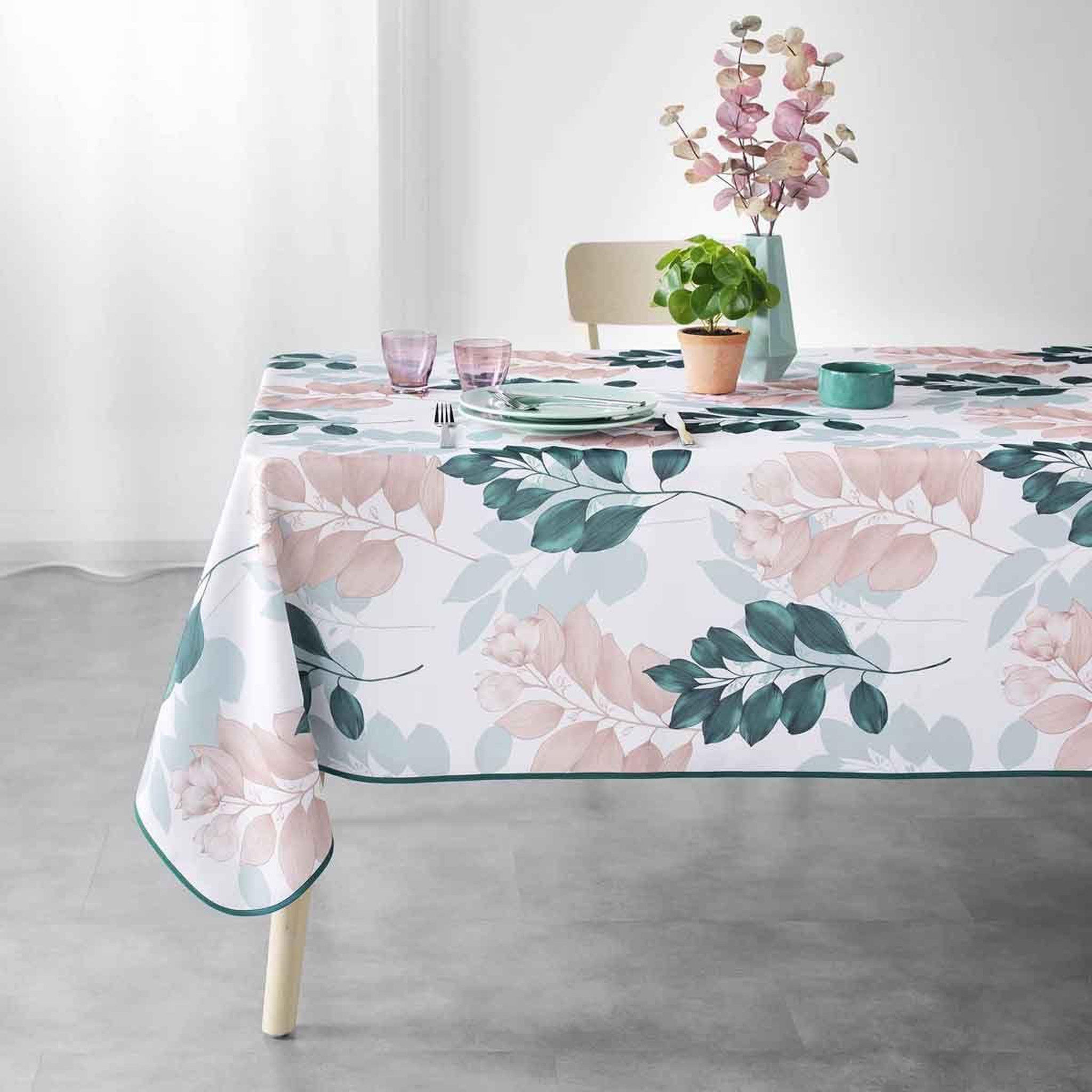 Voir la diapositive 3 : Douceur d'Intérieur Nappe imprimée  belline  150x240cm blanc & émeraude
