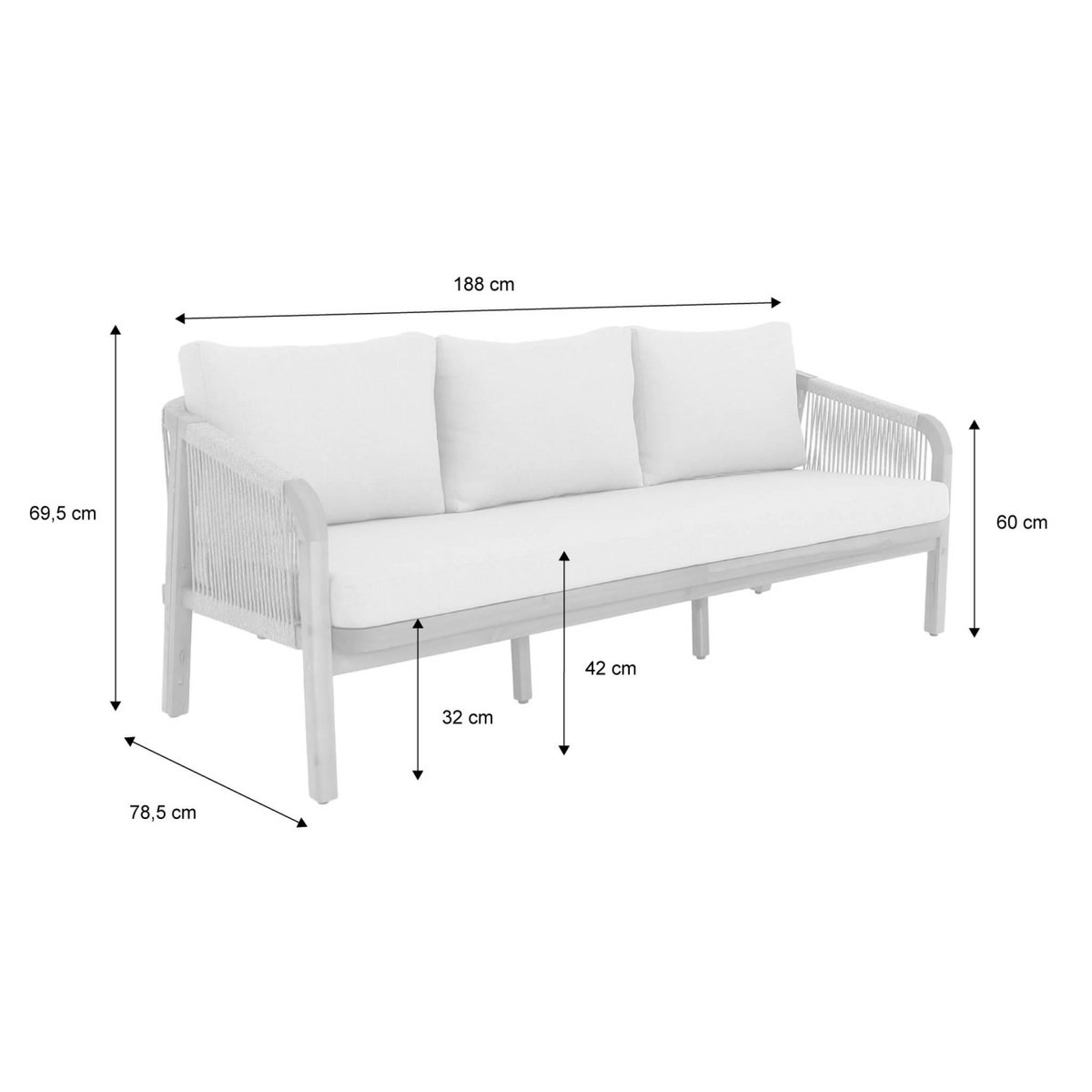 SWEEEK Canapé extérieur 3 places bois d'acacia  et cordes avec coussins en tissu beige - Parana