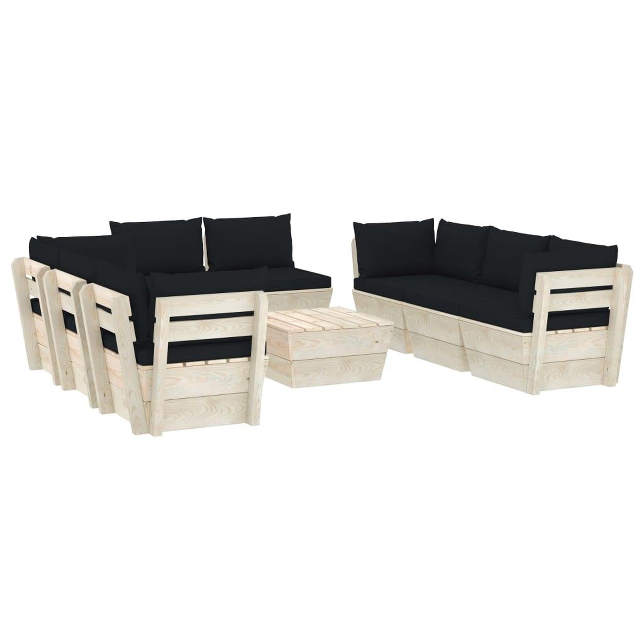 Voir la diapositive 2 : VIDAXL Salon de jardin palette 9 pcs avec coussins bois d'epicea
