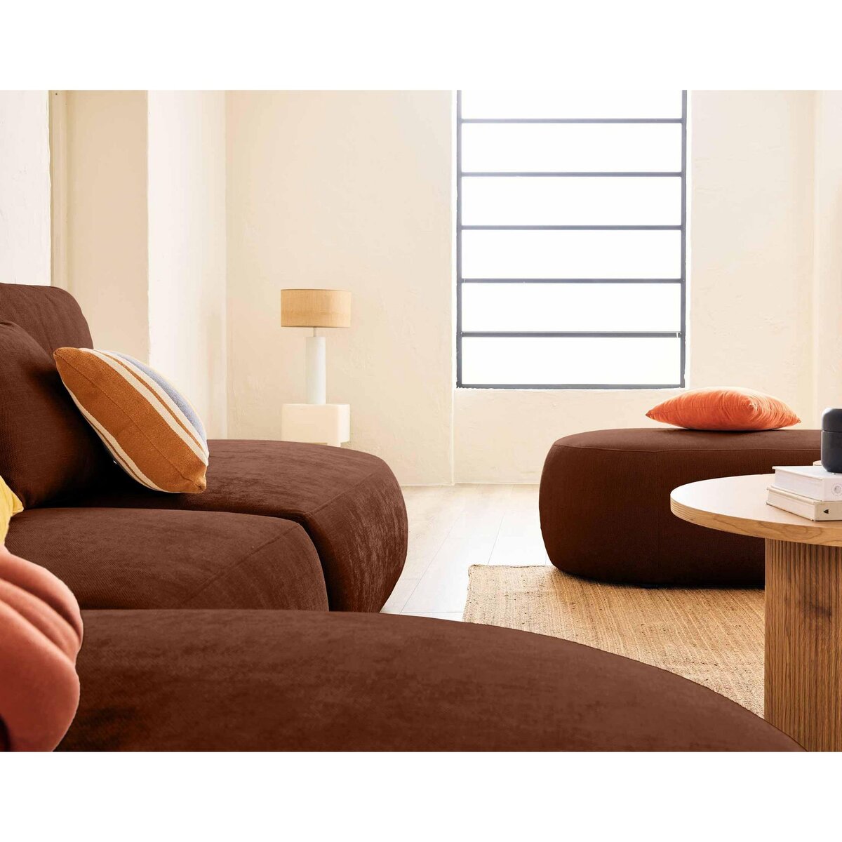 LISA DESIGN Santorini - canapé modulable d'angle gauche + pouf - 5 places - en tissu texturé