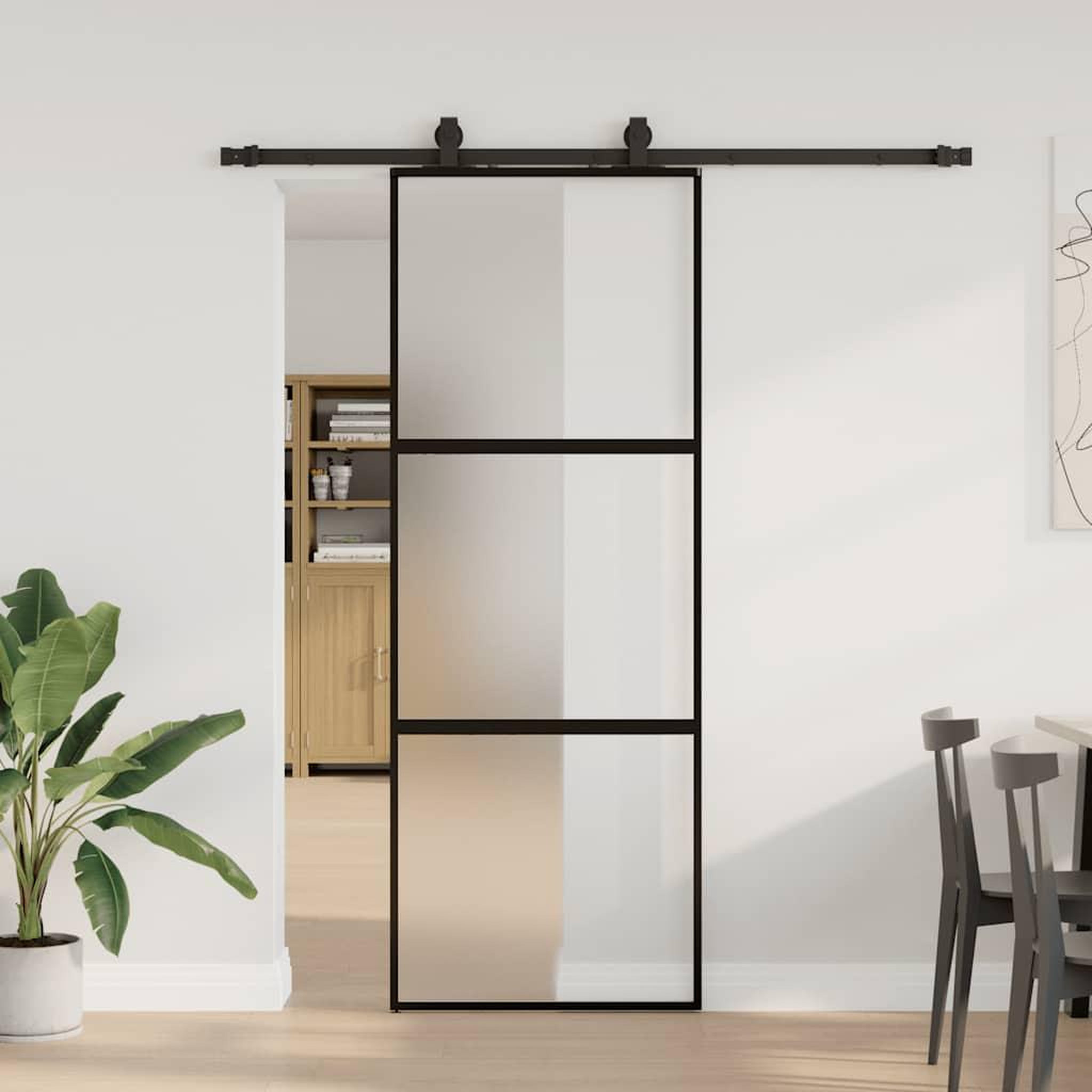 VIDAXL Porte coulissante kit quincaillerie noir 76x205 cm verre trempe