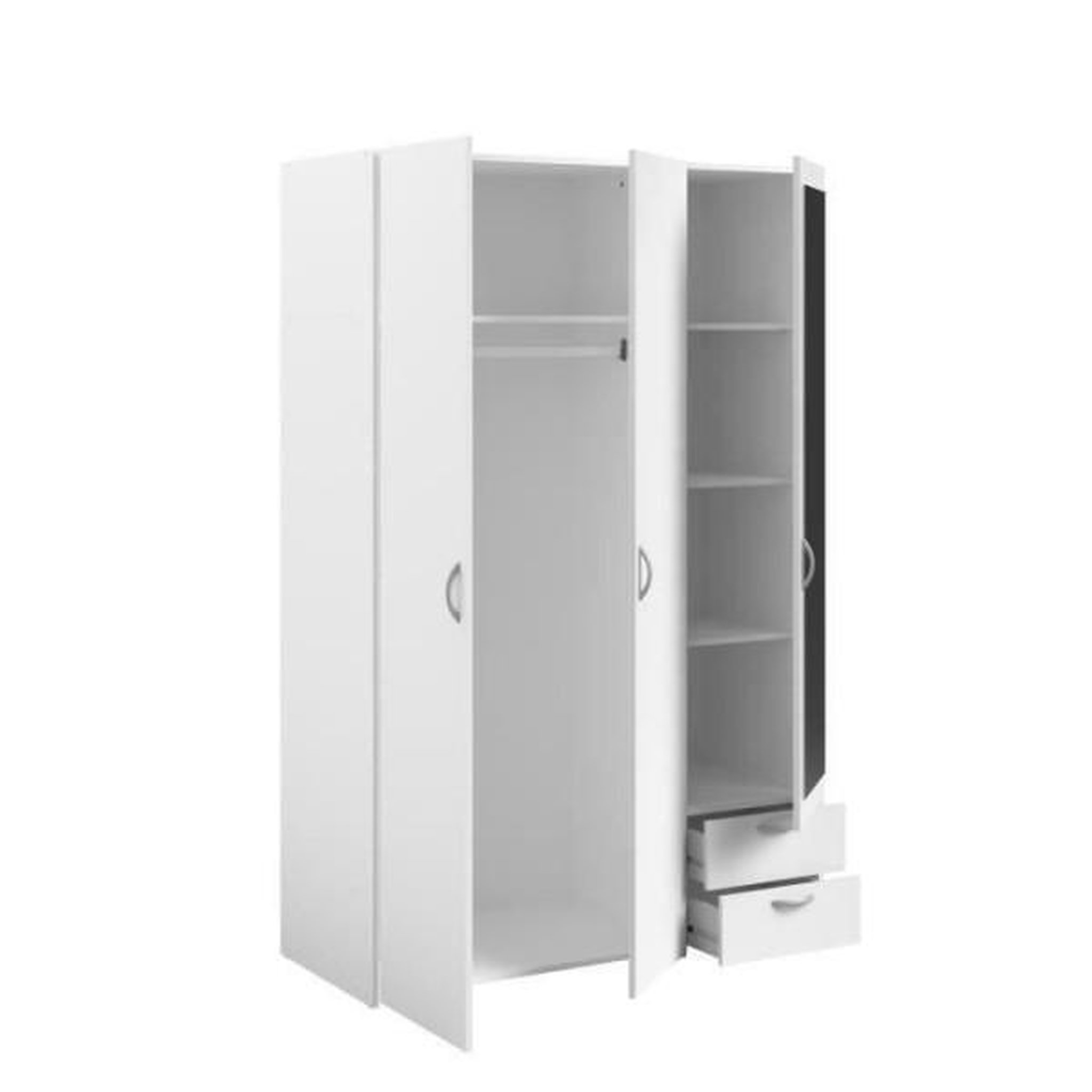 Voir la diapositive 6 : PARISOT Armoire VARIA - Décor blanc - 3 portes battantes + miroir + 2 tiroirs - L 120 x H 185 x P 51 cm - PARISOT
