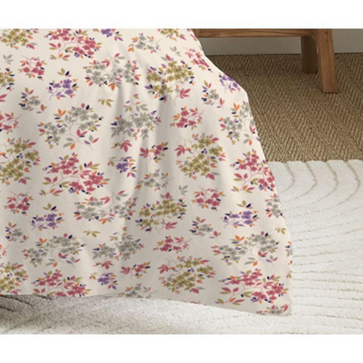 COTON PUR Parure de draps 4 pièces pour lit 140 x 190 cm Tanya multicolore