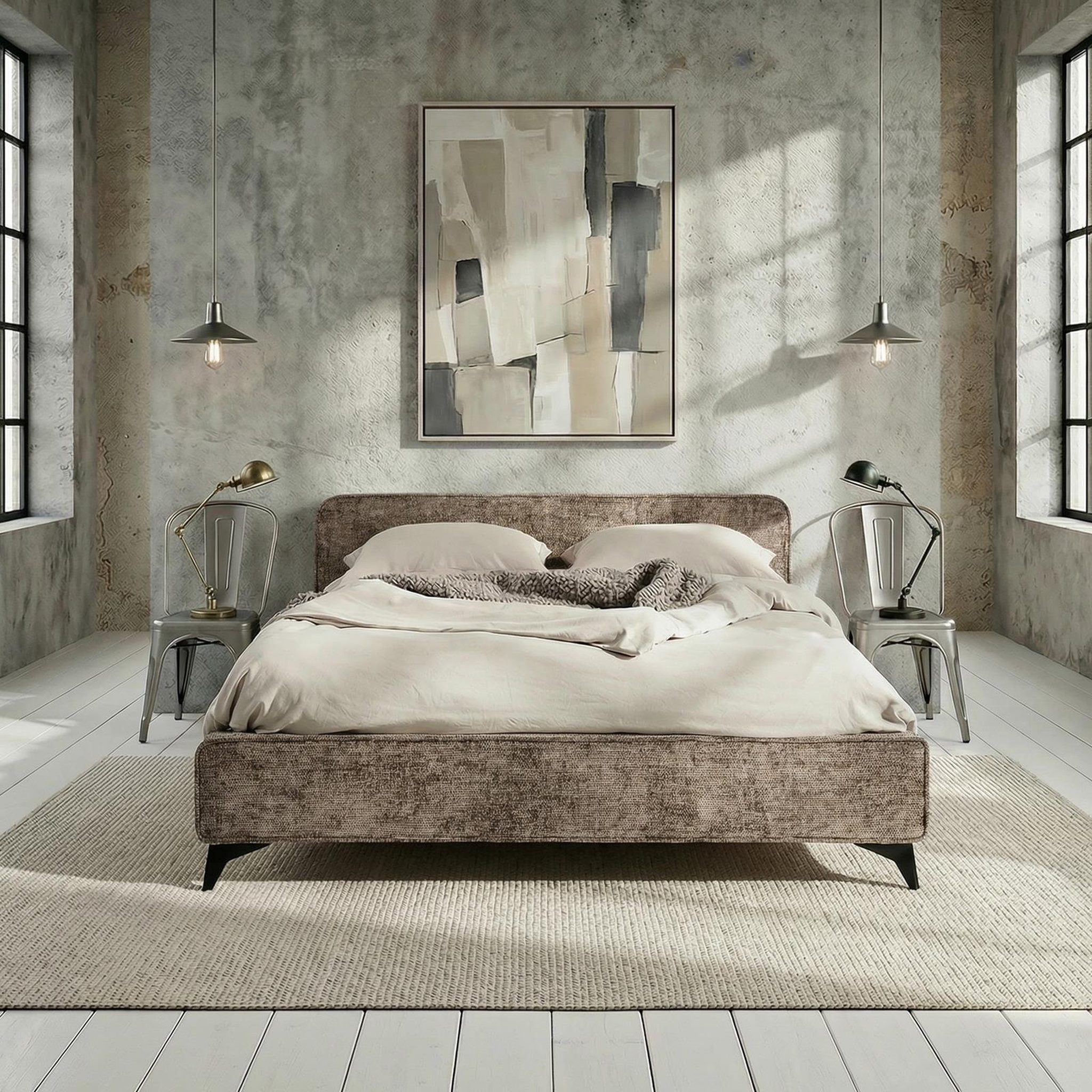 Voir la diapositive 2 : IDIMEX Lit double LEVERDA 140 x 190 cm, revêtement en tissu