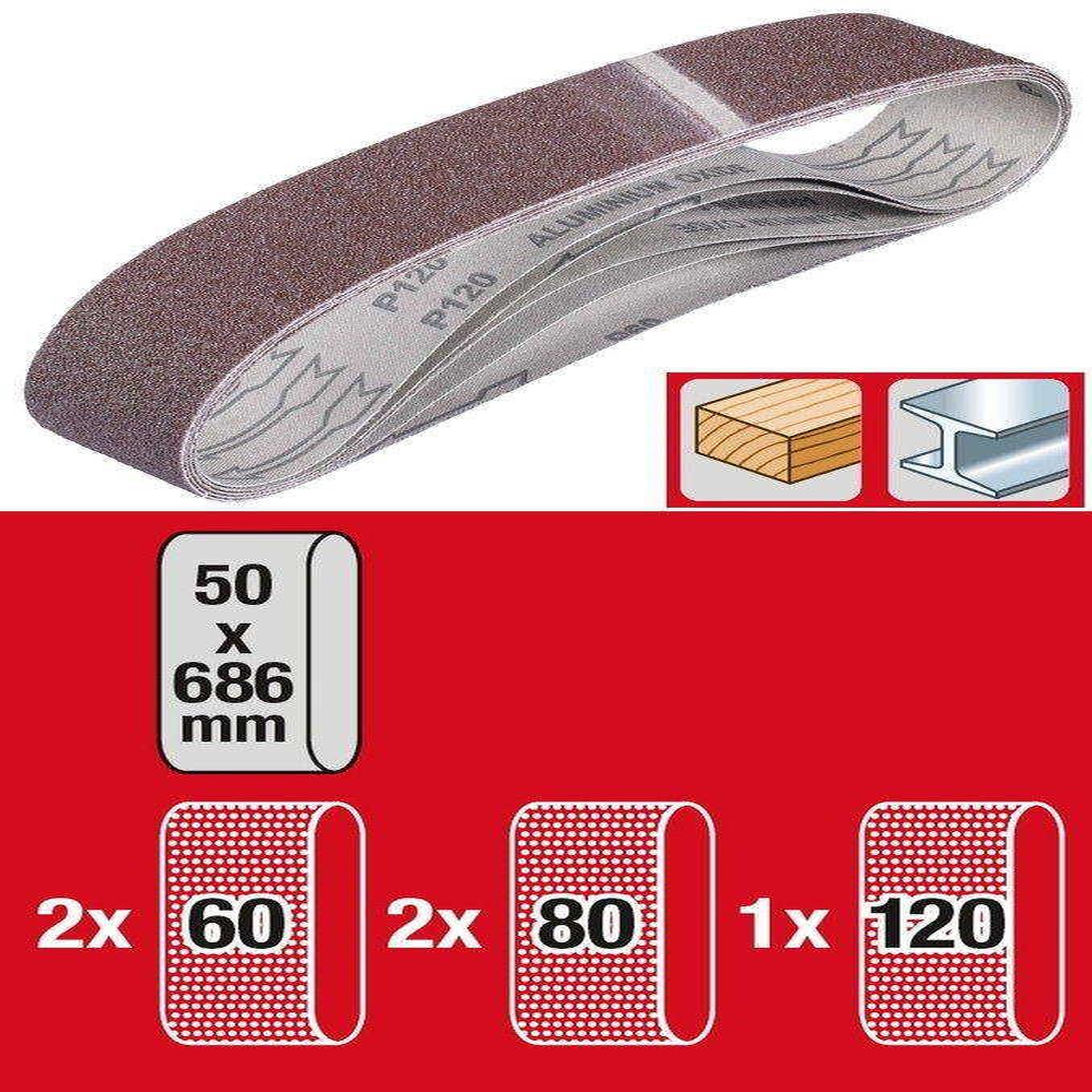 KWB Set de 5 bandes à poncer 50 x 686 mm