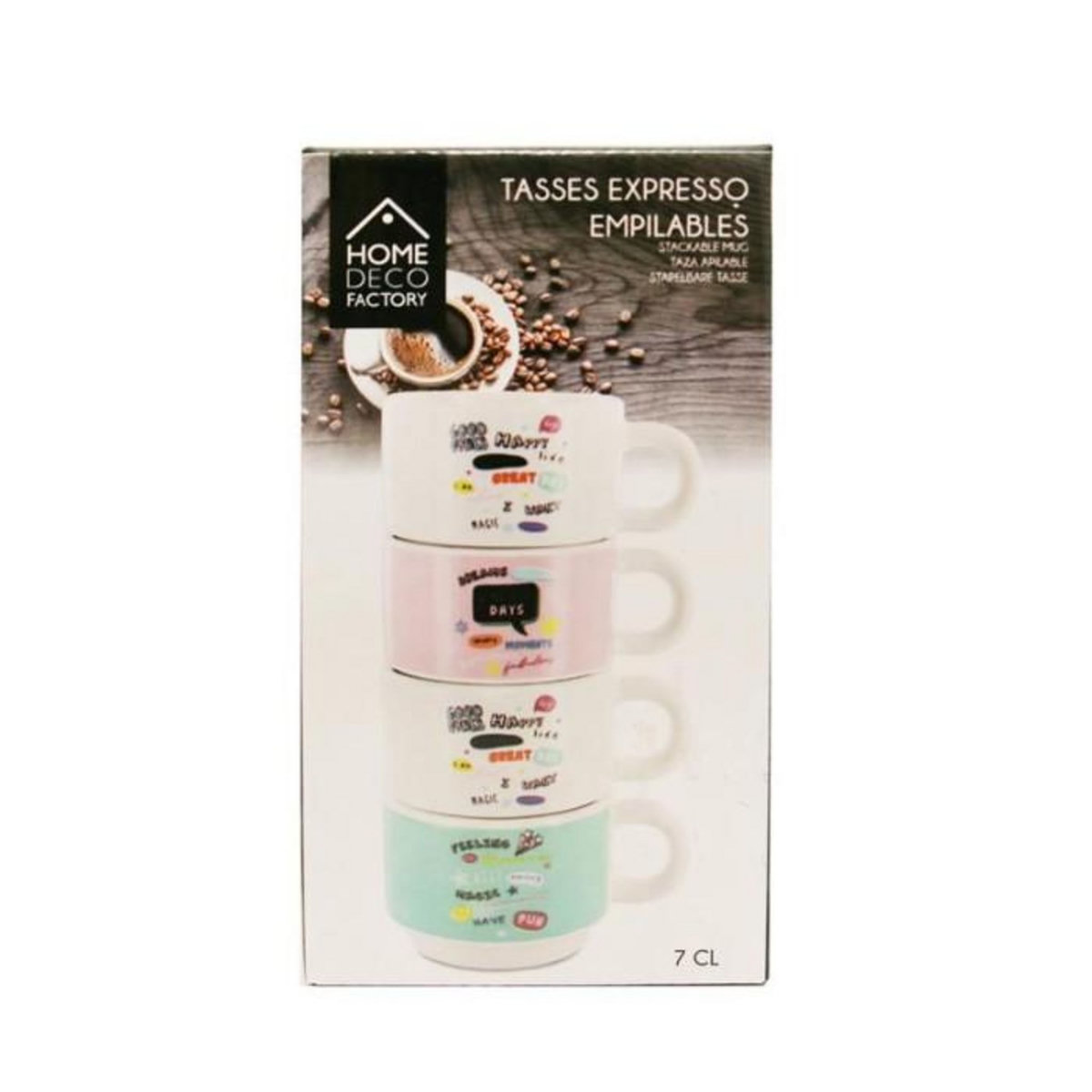Paris Prix Lot de 4 Tasses Empilables  Expresso  9cm Multicolore