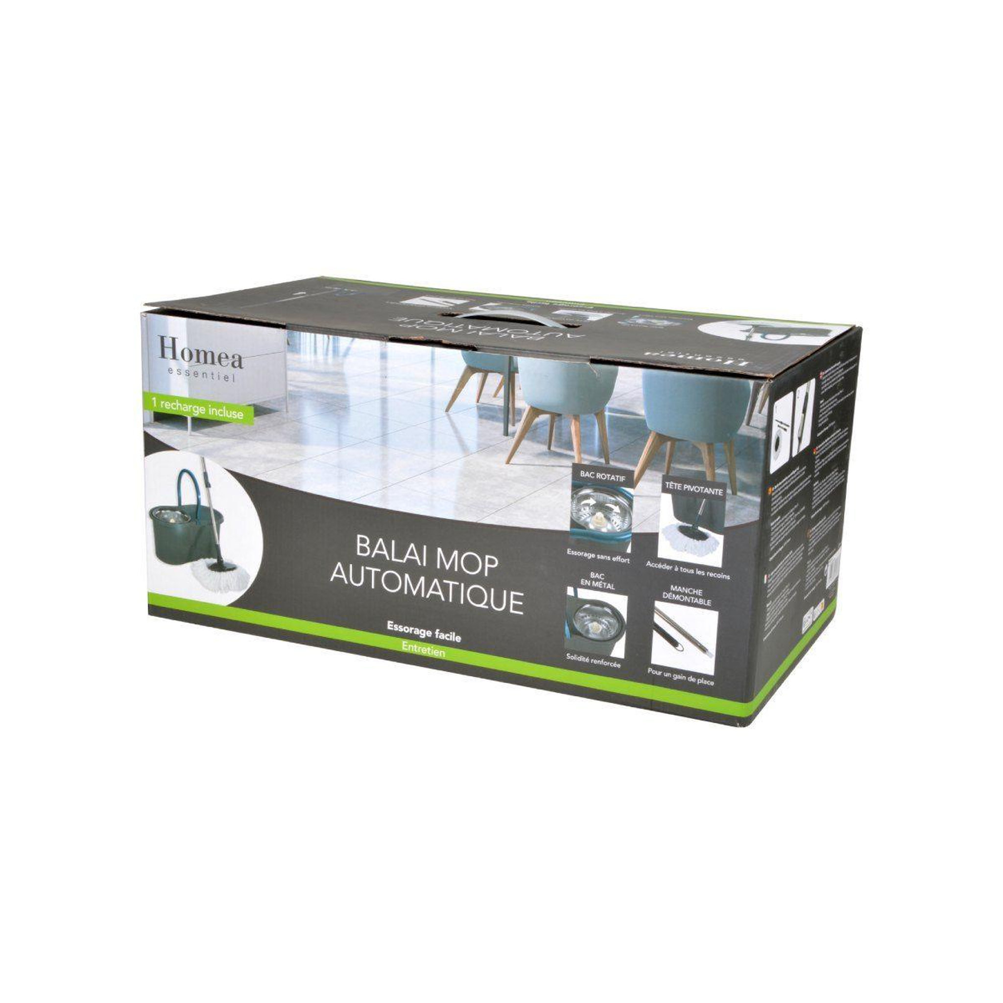 Voir la diapositive 5 : HOMEA Balai Essorage & Seau  Auto  12,5L Anthracite
