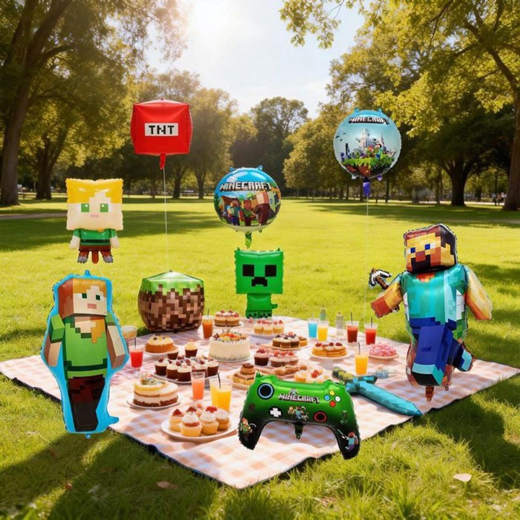 Voir la diapositive 6 : Décorations de ballons Minecraft, lot de 10 pièces pixel personnages, TNT et manette, pour anniversaire et fête enfant