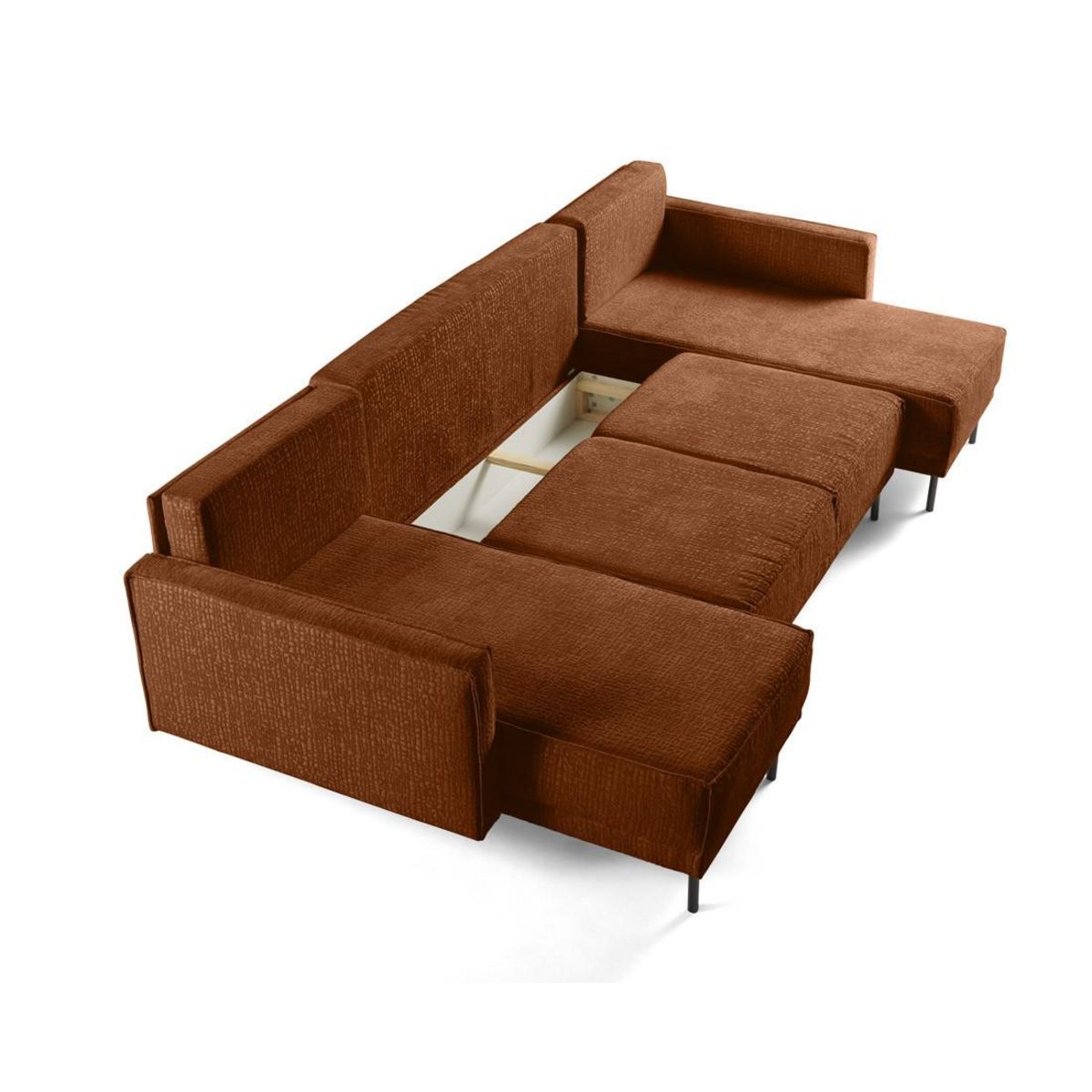 LISA DESIGN Charlie - canapé panoramique en u 7 places - convertible avec coffre - en tissu velours relief