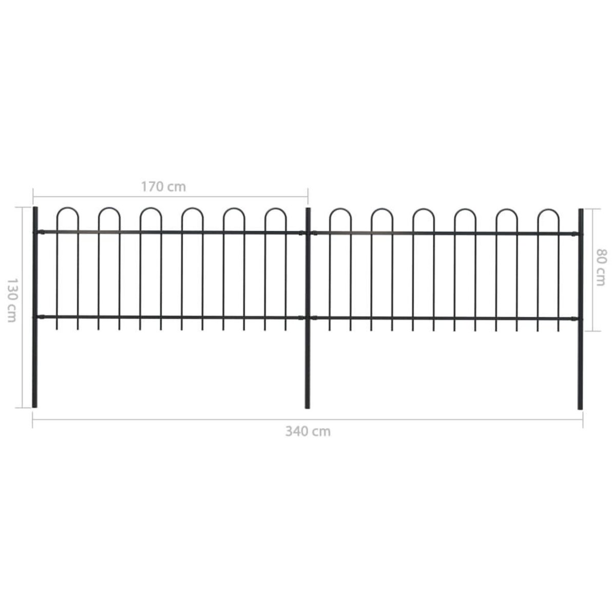 VIDAXL Cloture de jardin avec dessus en cerceau Acier 3,4 x 0,8 m Noir