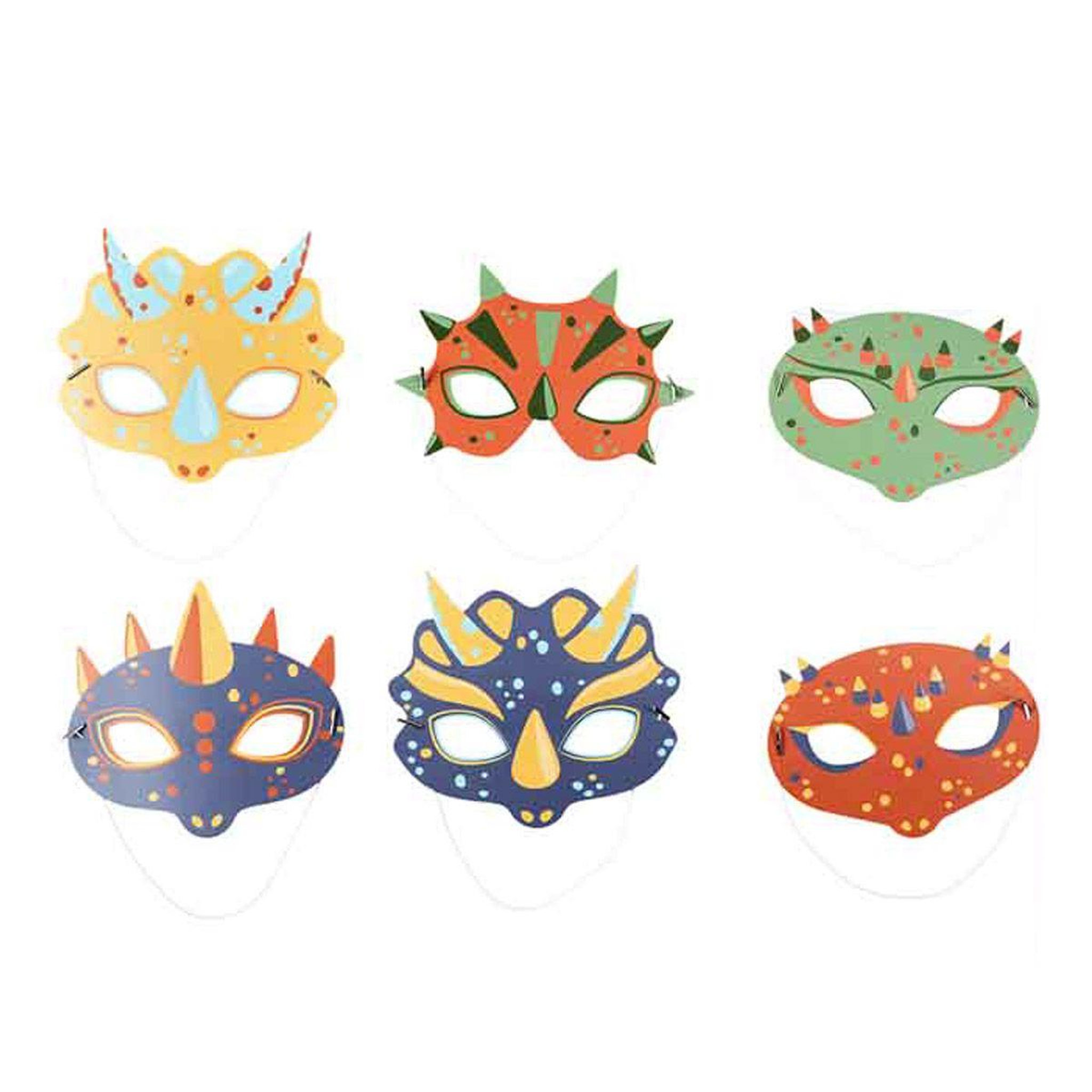 PARTY TIME Lot de 6 masques en papier  dinosaure  19cm multicolore