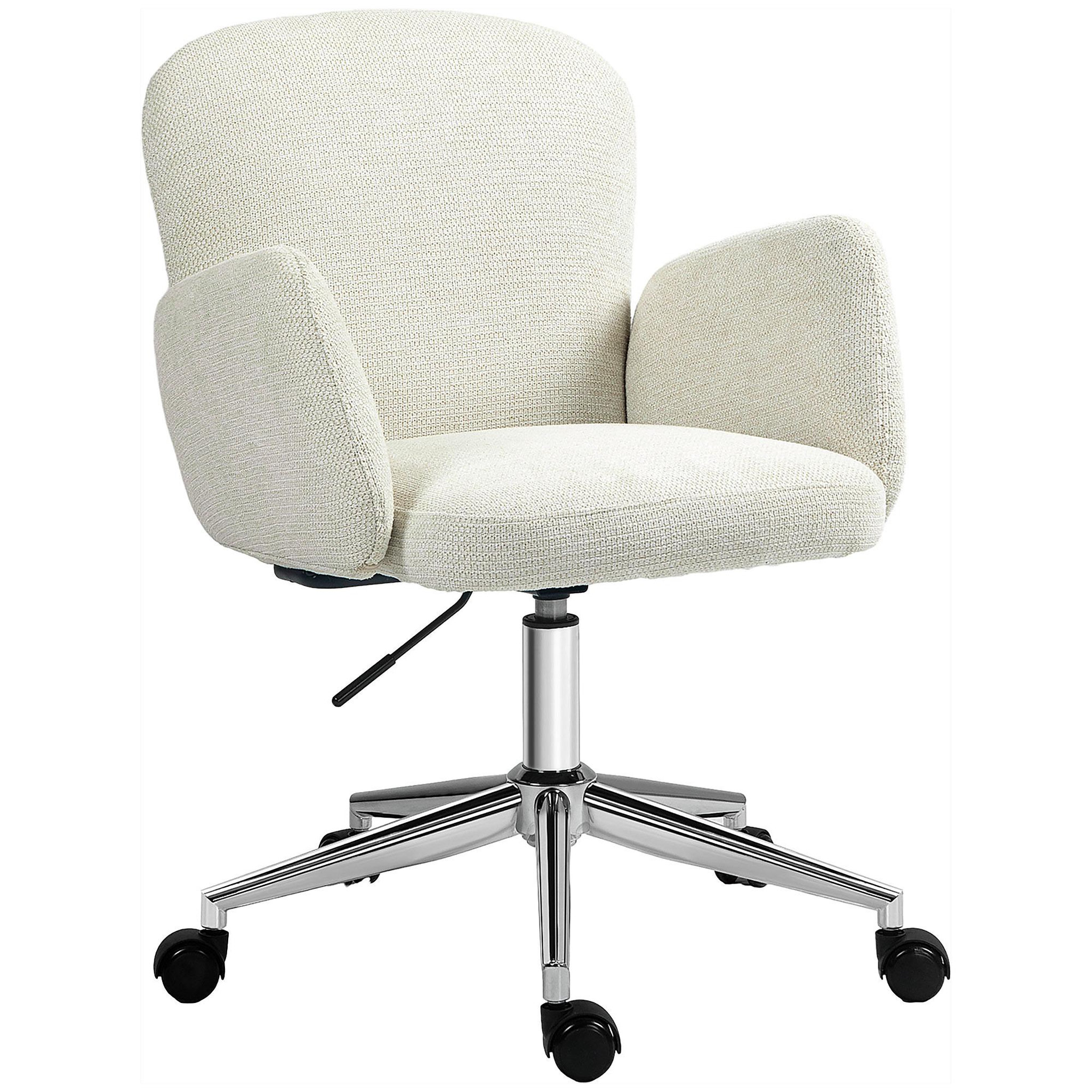 Voir la diapositive 1 : HOMCOM Chaise de bureau design ergonomique réglable pivotante piètement chromé aspect lin écru