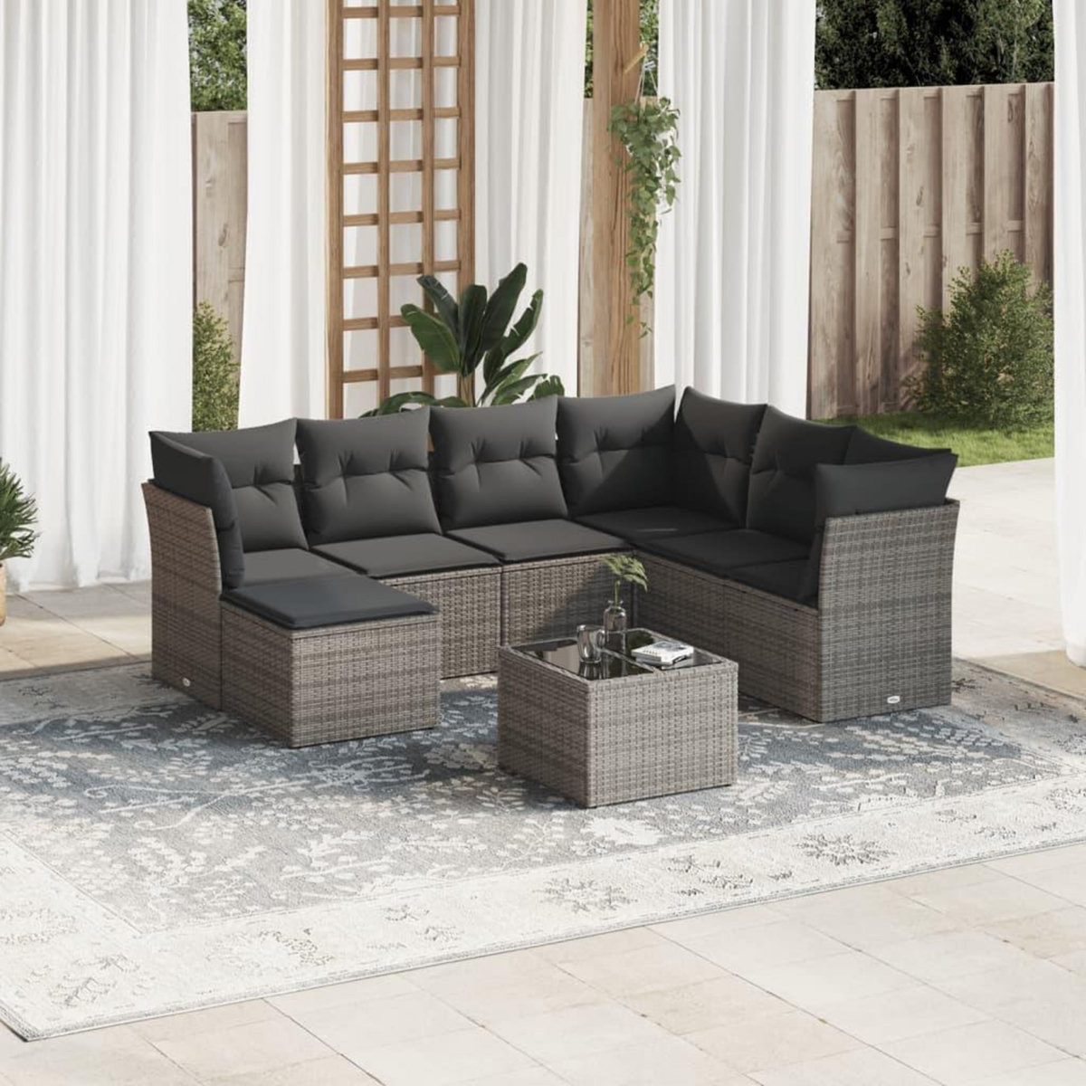 VIDAXL Salon de jardin 8 pcs avec coussins gris resine tressee