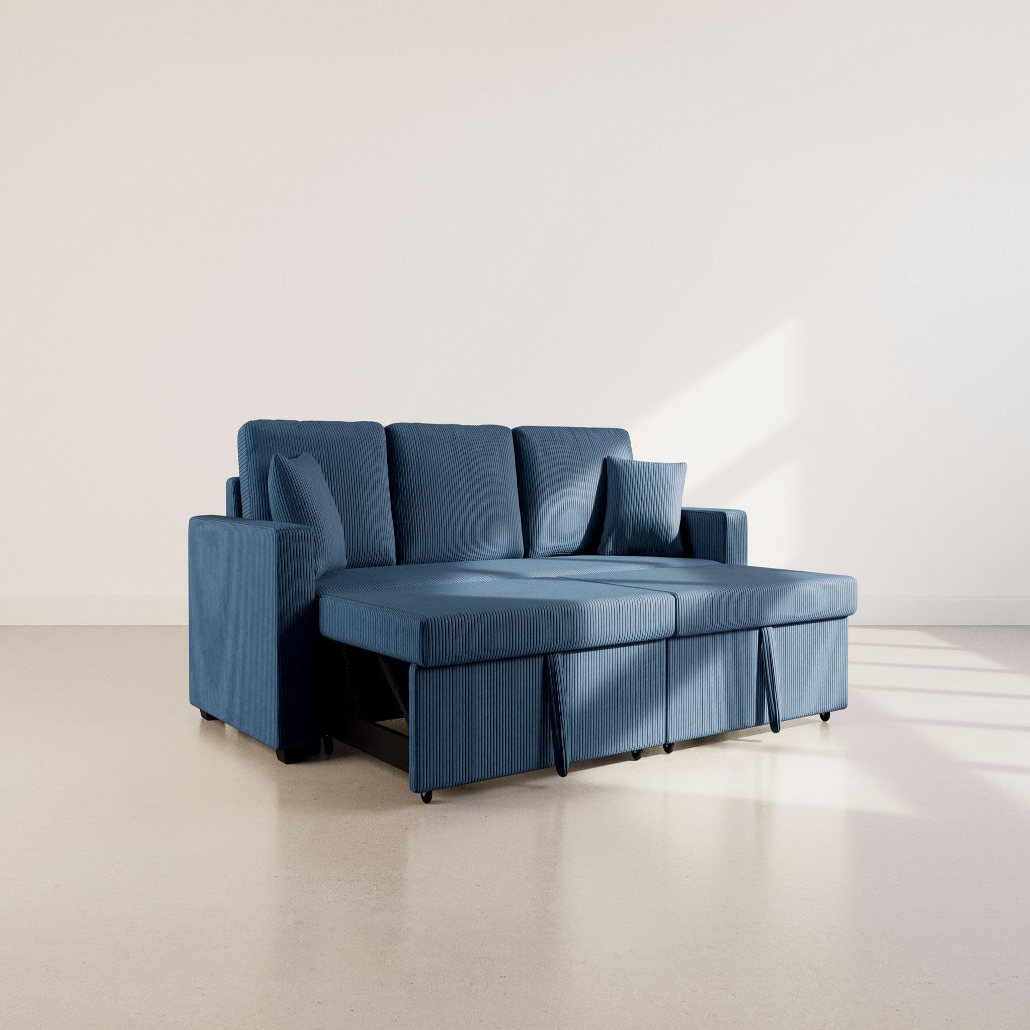 Voir la diapositive 3 : BEST MOBILIER Cyrus - canapé droit 3 places convertible en velours côtelé