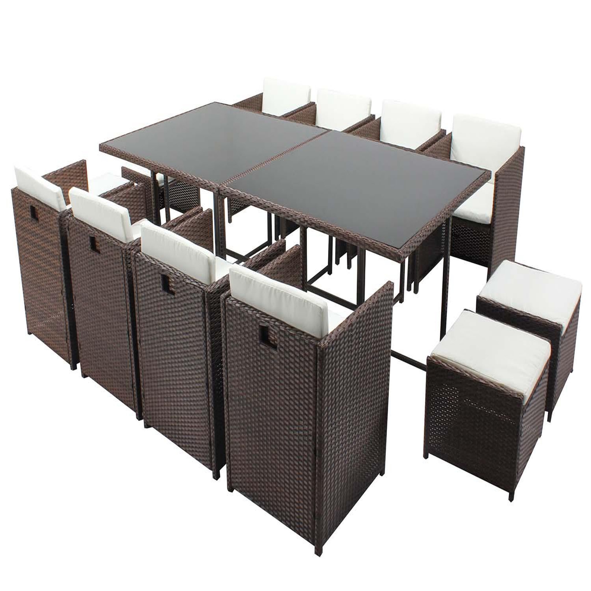 CONCEPT USINE Table et chaises 12 places encastrables résine marron-blanc miami