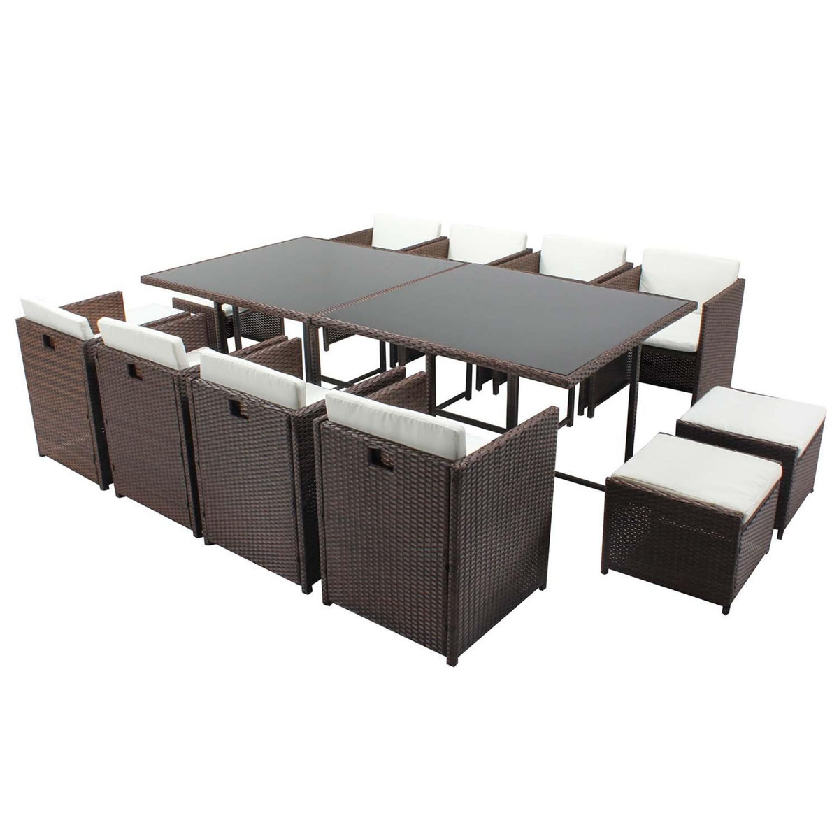CONCEPT USINE Table et chaises 12 places encastrables résine marron-blanc MIAMI