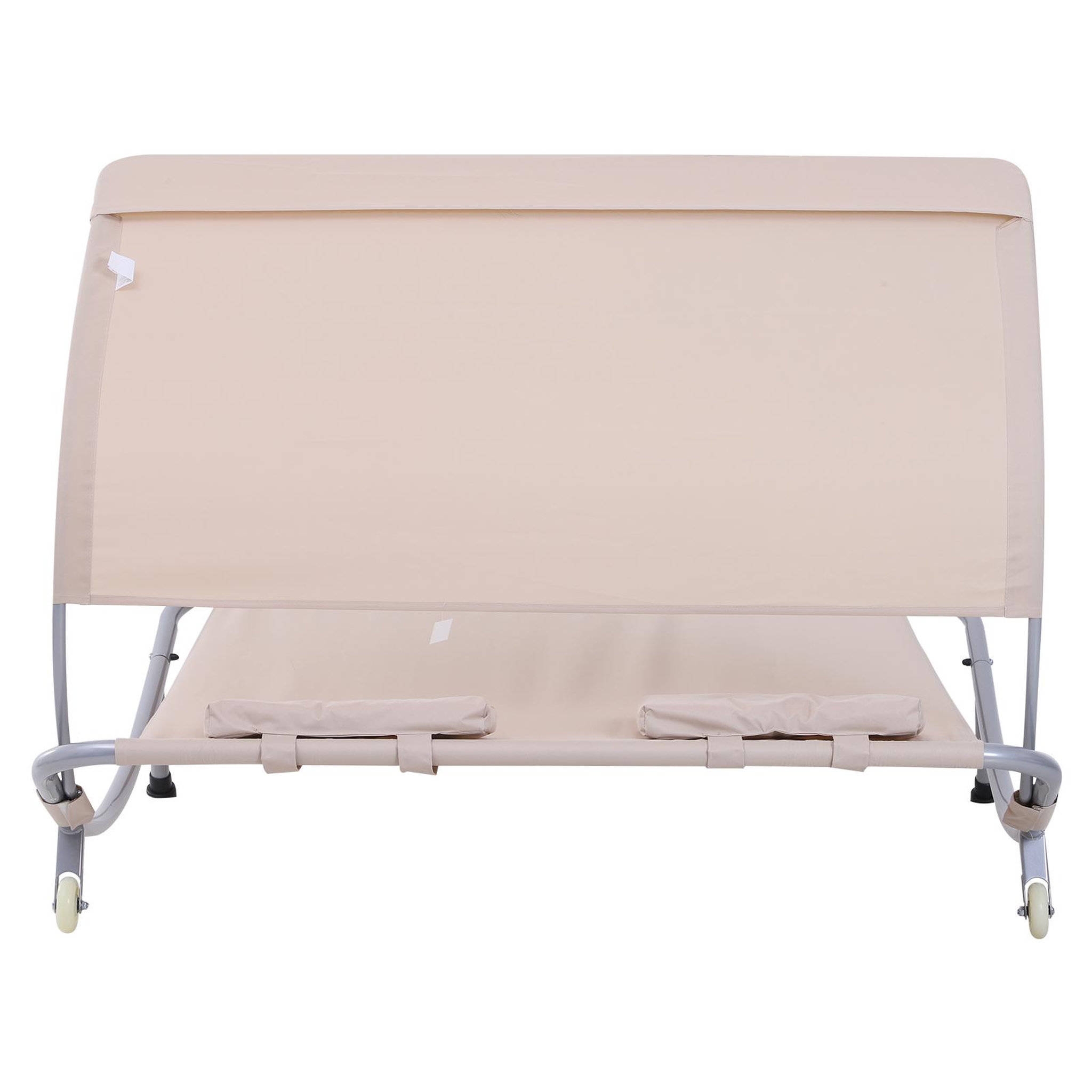 Voir la diapositive 5 : OUTSUNNY Bain de soleil 2 places lit de jardin design contemporain toit réglable 2 roulettes 2 oreillers acier époxy polyester sable