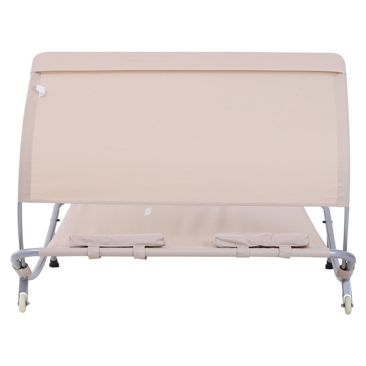 OUTSUNNY Bain de soleil 2 places lit de jardin design contemporain toit réglable 2 roulettes 2 oreillers acier époxy polyester sable