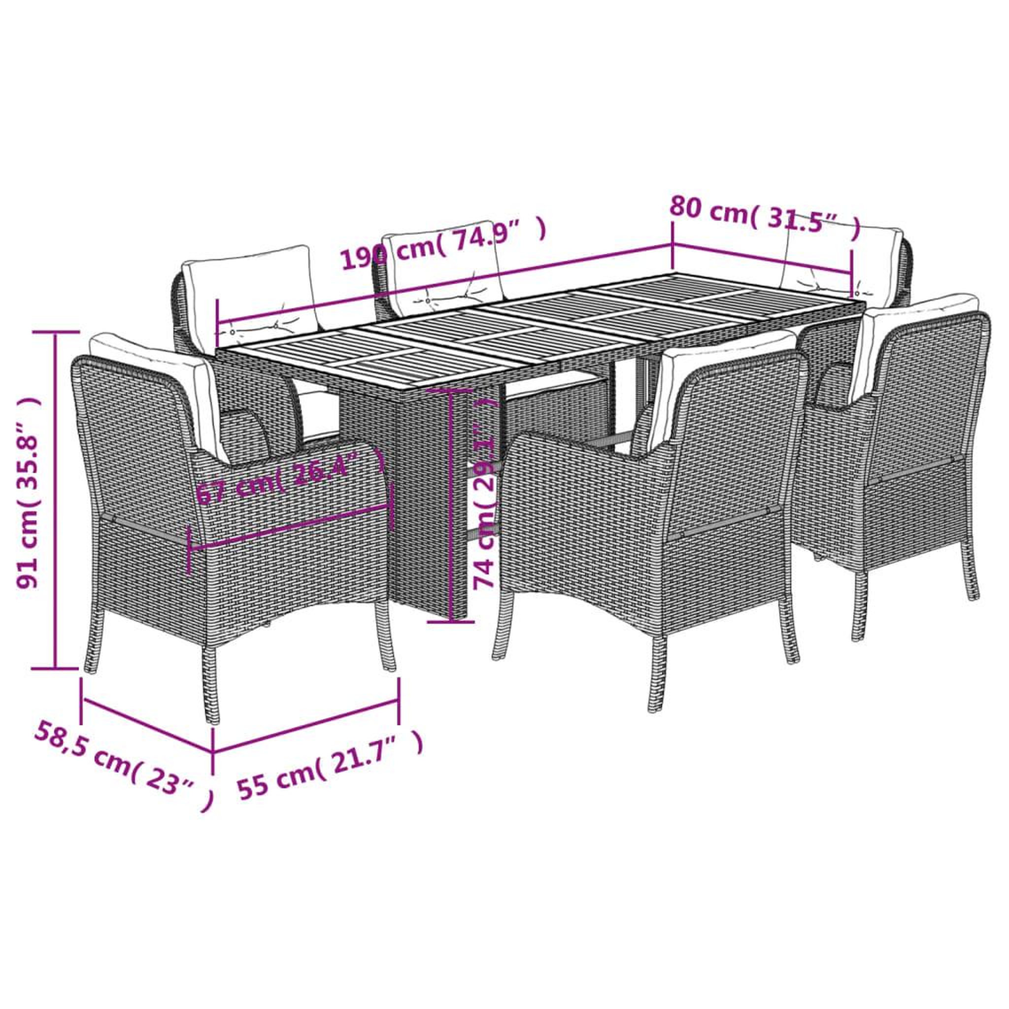 Voir la diapositive 6 : VIDAXL Ensemble a manger de jardin et coussins 7 pcs beige poly rotin