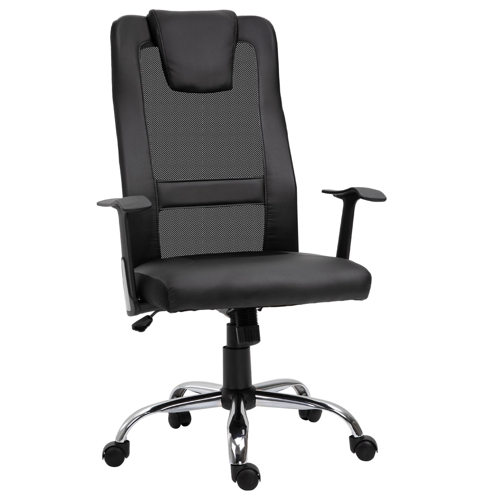Voir la diapositive 1 : HOMCOM Fauteuil de bureau ergonomique hauteur assise réglable pivotant 360° revêtement synthétique et maille noir