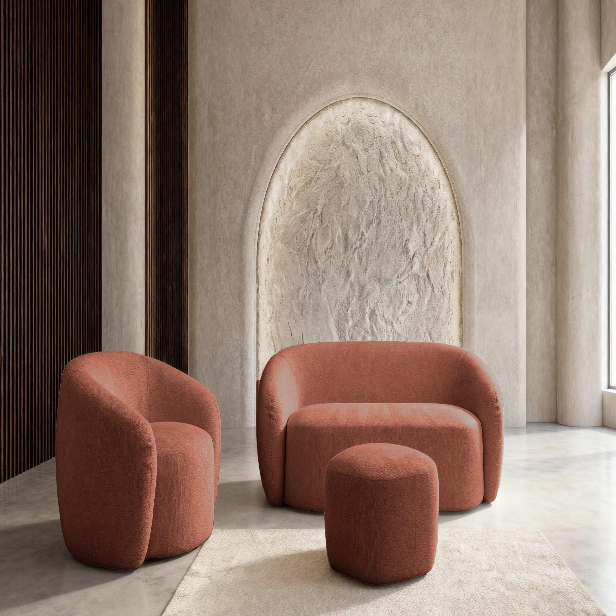 Voir la diapositive 3 : CASANOVA PARIS Aurelie - pack canapé droit 2 places + fauteuil + pouf tissu