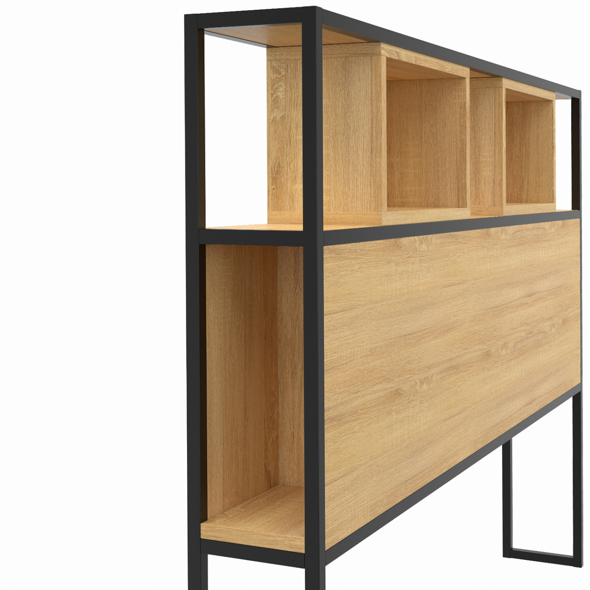 Voir la diapositive 5 : ID MARKET Tête de lit sur pied detroit 165 cm bois et métal noir design industriel
