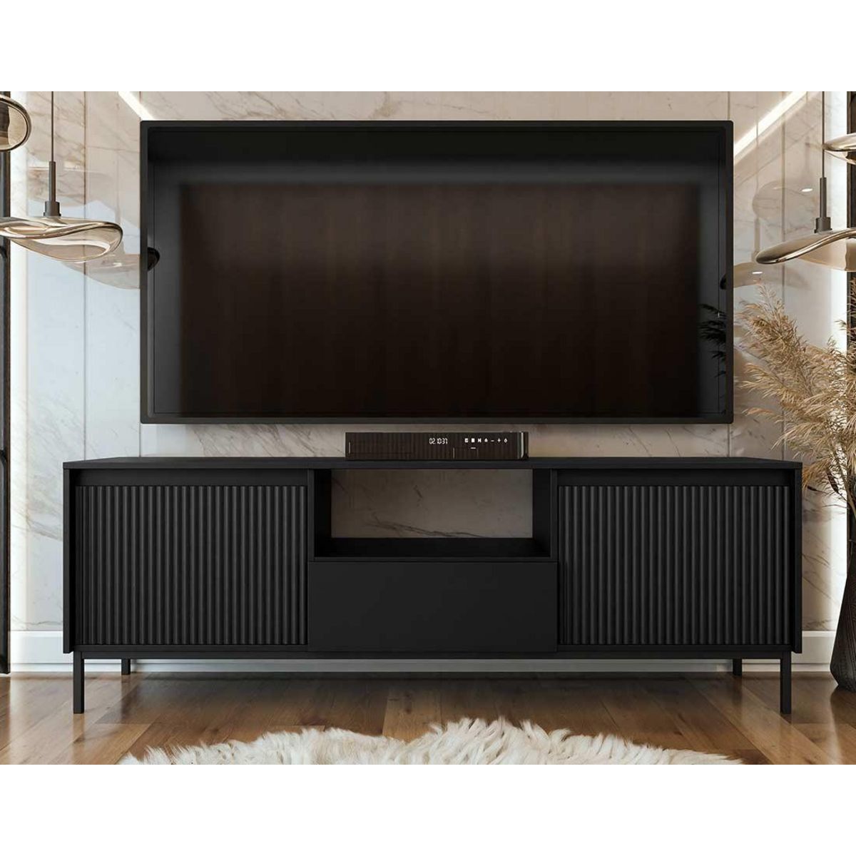 BEST MOBILIER Girona - meuble tv ouvert - noir - 174 cm