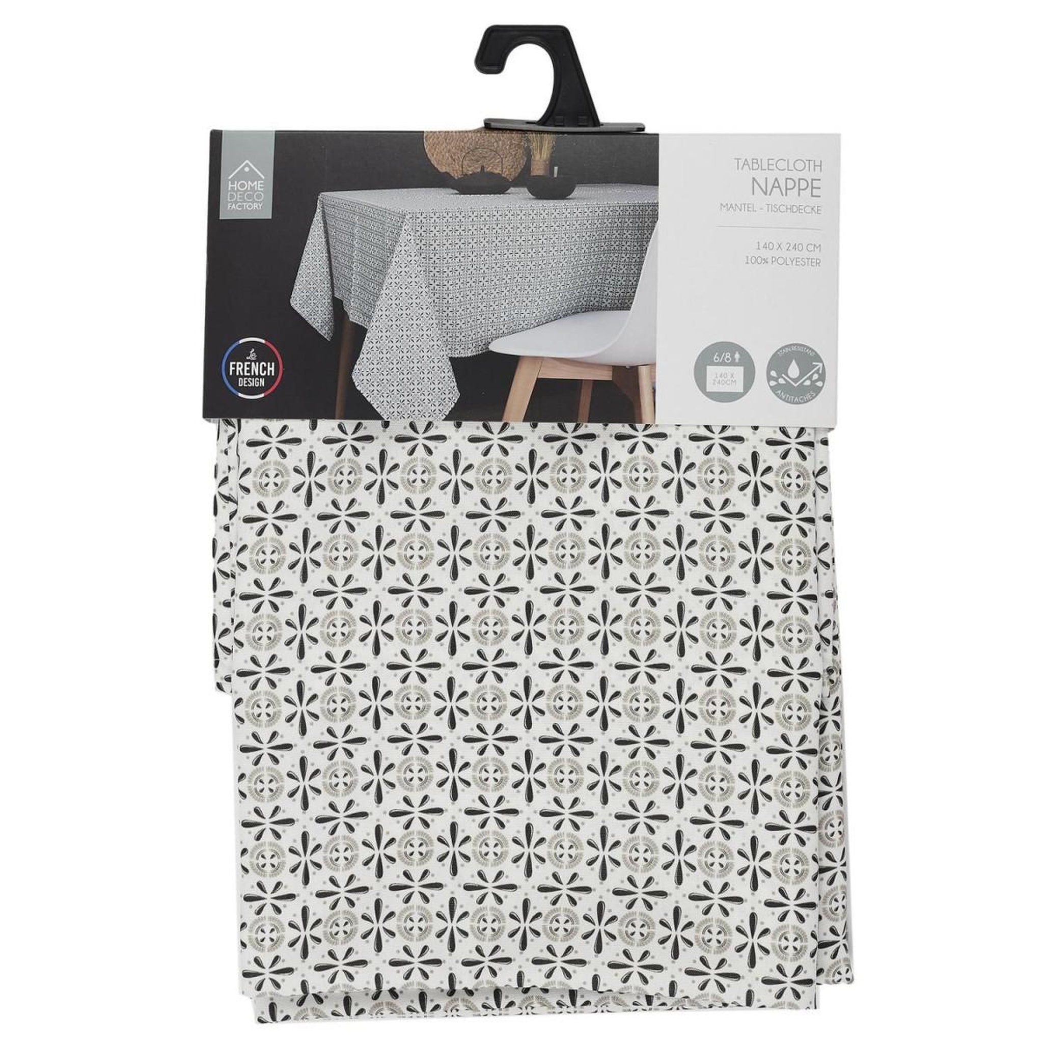 Voir la diapositive 3 : The Home Deco Factory Nappe antitache imprimée  cuzca  140x240cm gris