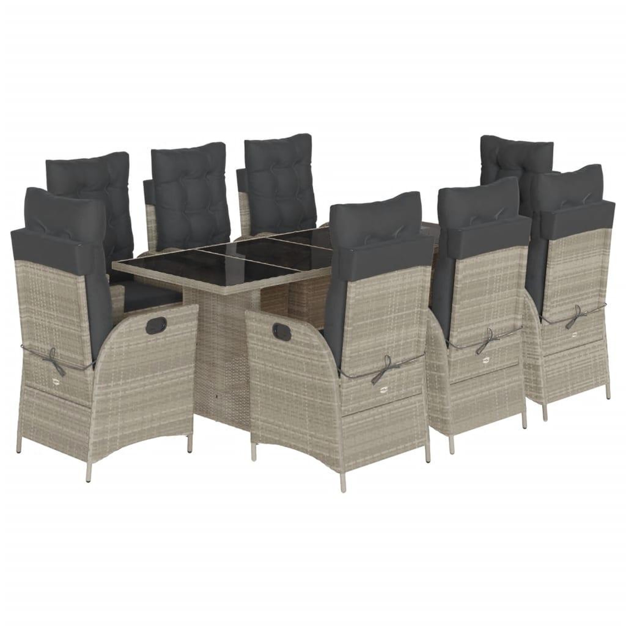Voir la diapositive 2 : VIDAXL Ensemble a manger de jardin et coussins 9 pcs gris clair rotin