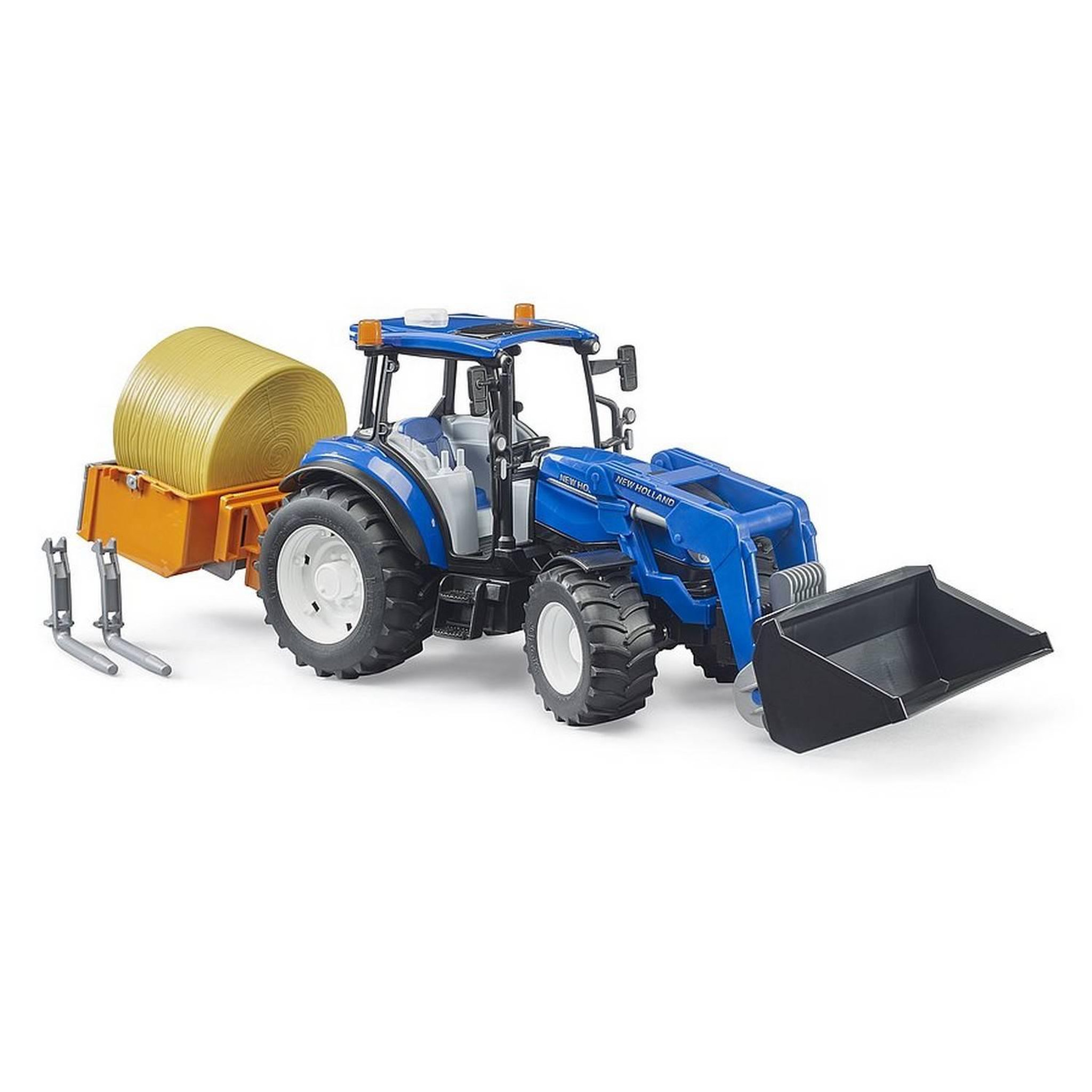 Voir la diapositive 2 : Bruder Tracteur New Holland T5. 120 avec chargeur avant, coffre de chargement et fourches