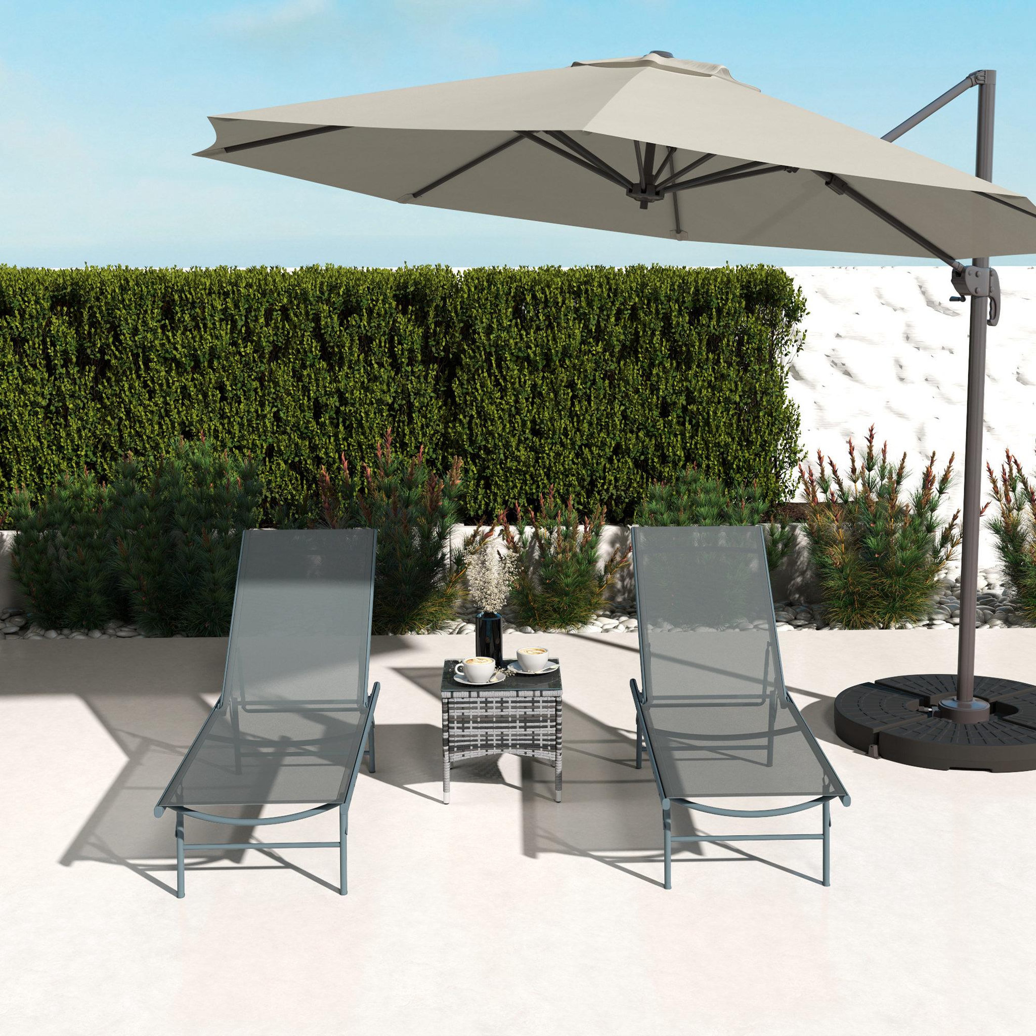 Voir la diapositive 4 : OUTSUNNY Lot de 2 bains de soleil transats inclinables pliables métal époxy textilène gris