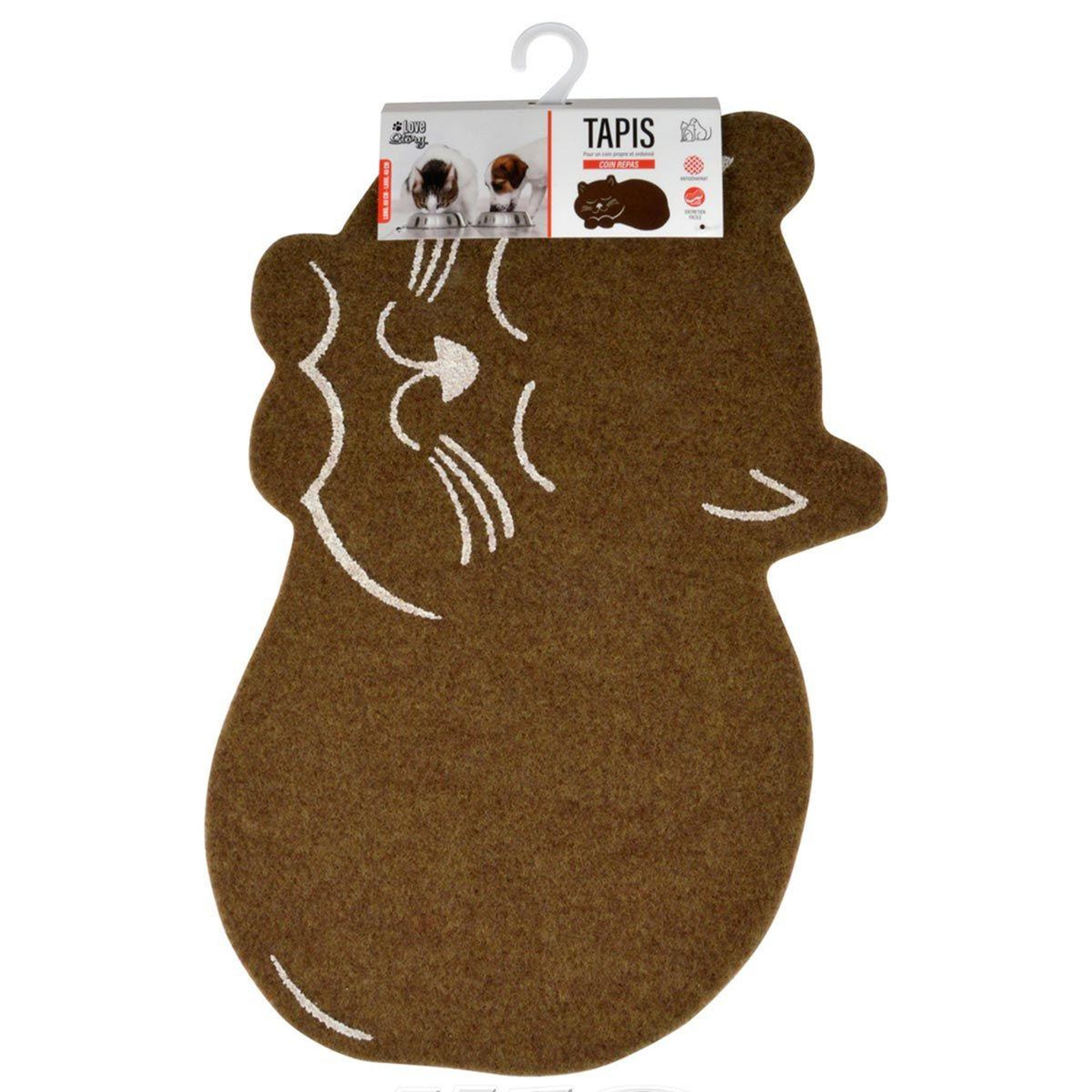 Voir la diapositive 2 : LOVE STORY Tapis de repas pour chat  feutrine  60cm naturel