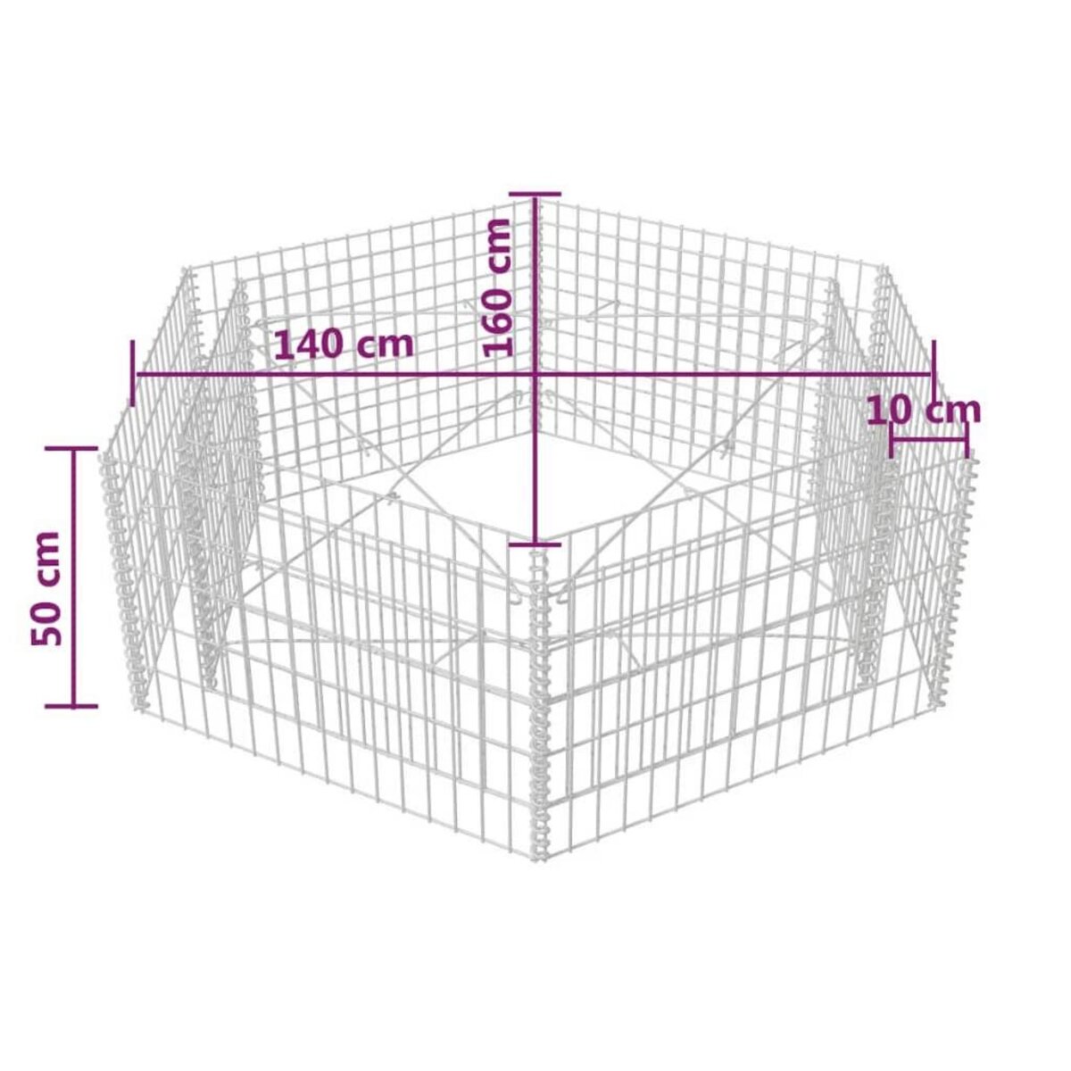 VIDAXL Lit sureleve a gabion hexagonale 160x140x50 cm