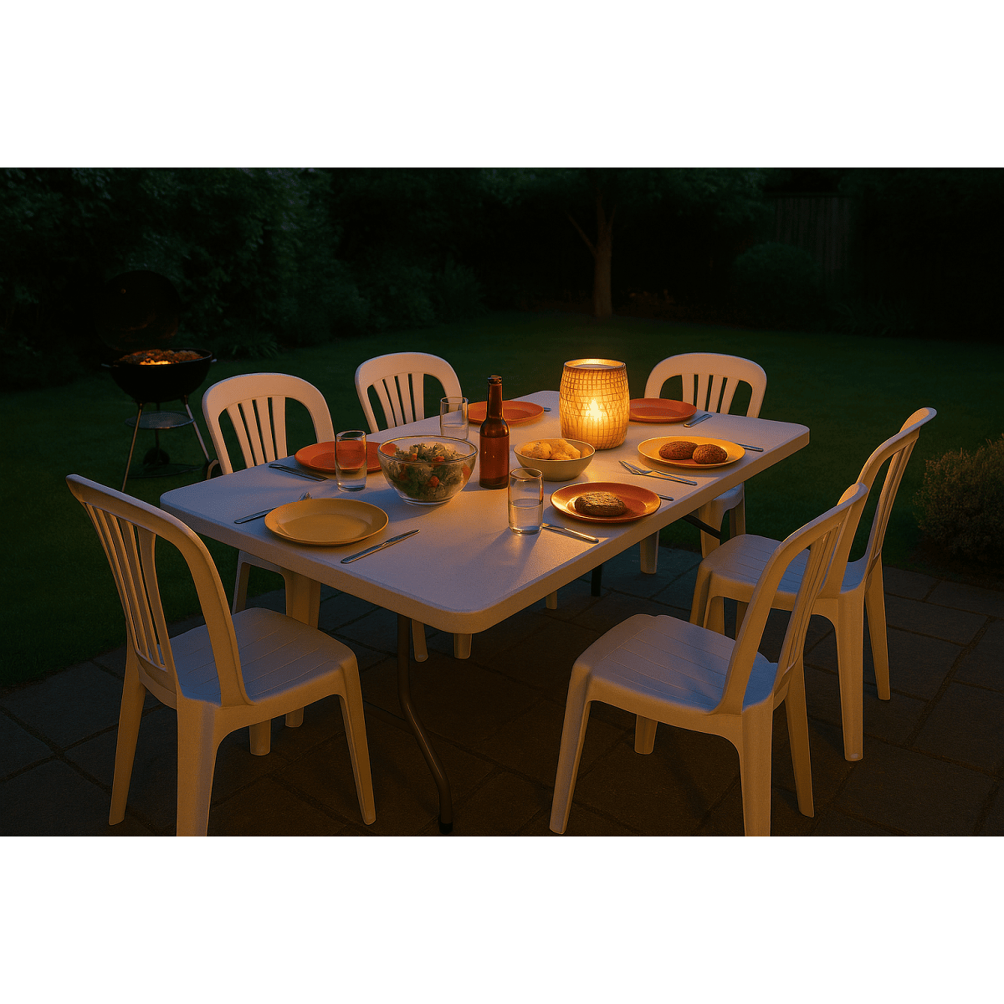 Voir la diapositive 3 : KZ GARDEN Table de jardin pliante 8 places 180x75xh74 cm blanche polypropylène haute resistance camping réceptions kz garden