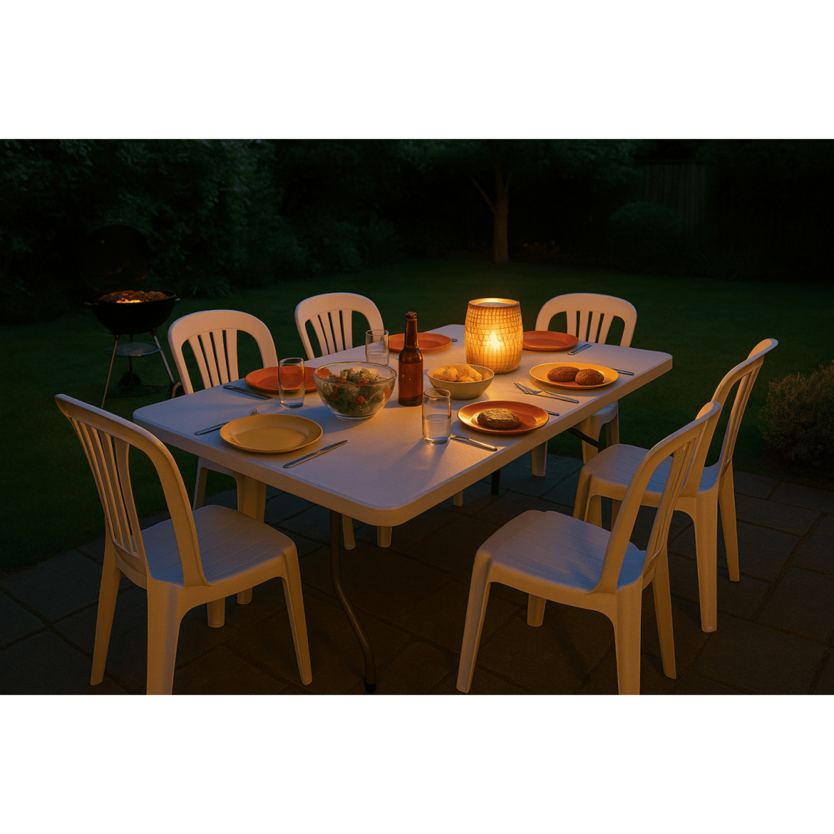 KZ GARDEN Table de jardin pliante 180x75xH74 cm Blanche Haute resistance Polypropylène Camping Réceptions KZ GARDEN