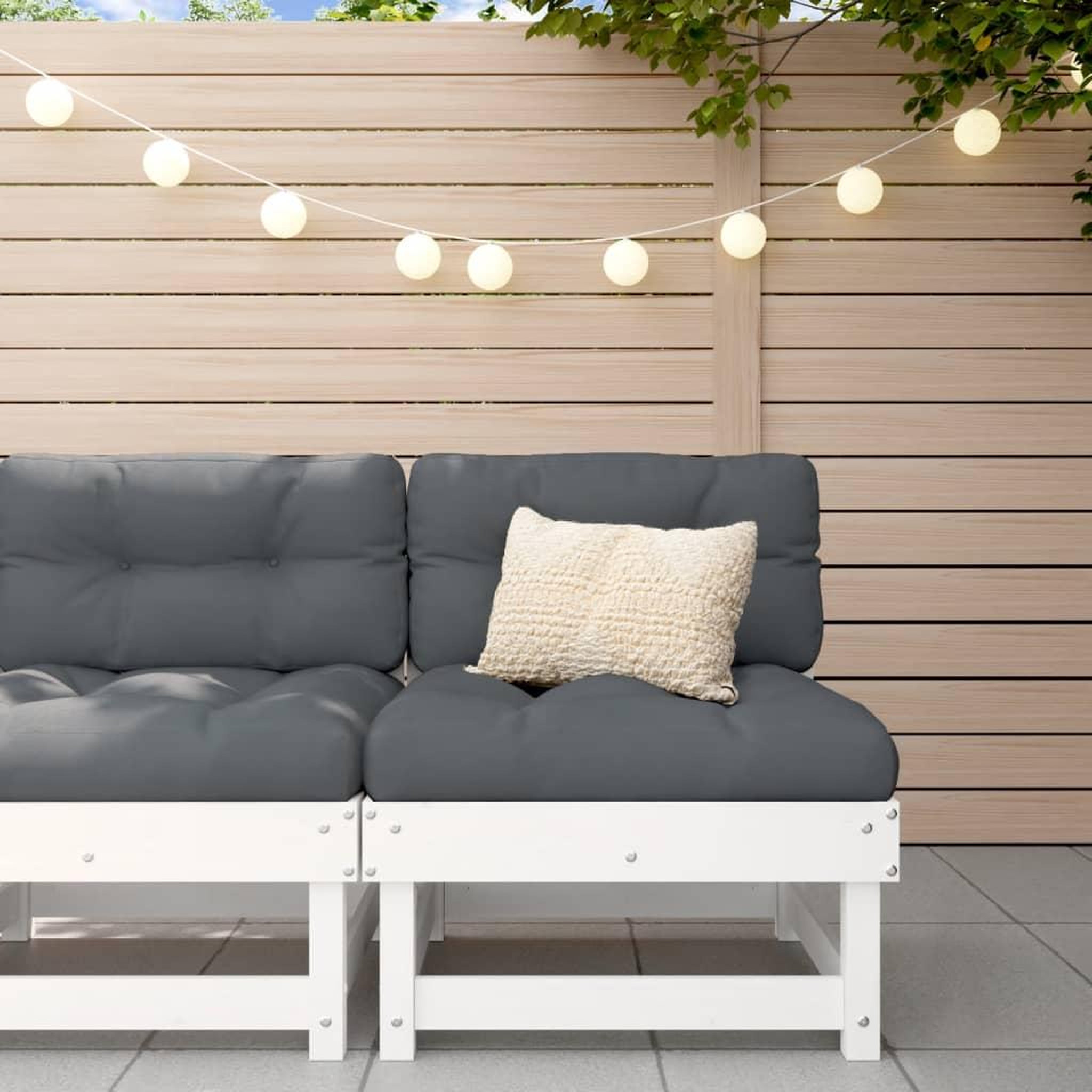Voir la diapositive 1 : VIDAXL Canape central avec coussins blanc bois de pin massif