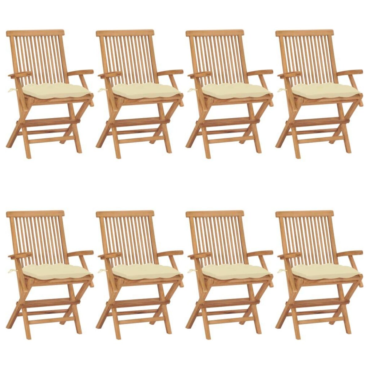 VIDAXL Chaises de jardin avec coussins blanc creme 8 pcs Teck massif