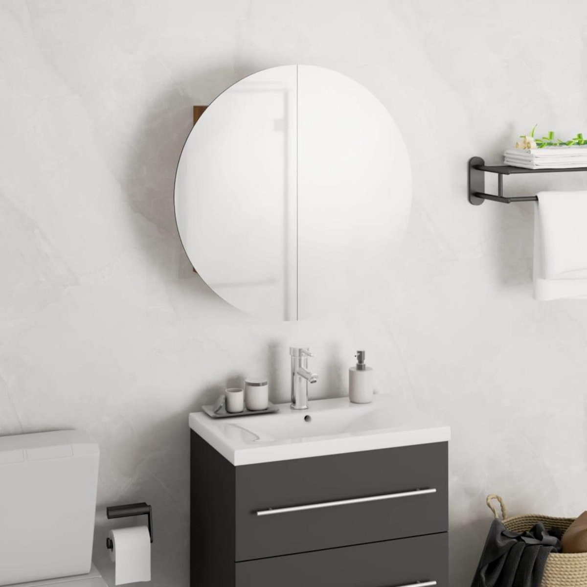 VIDAXL Armoire de salle de bain miroir rond et LED Chene 40x40x17,5 cm